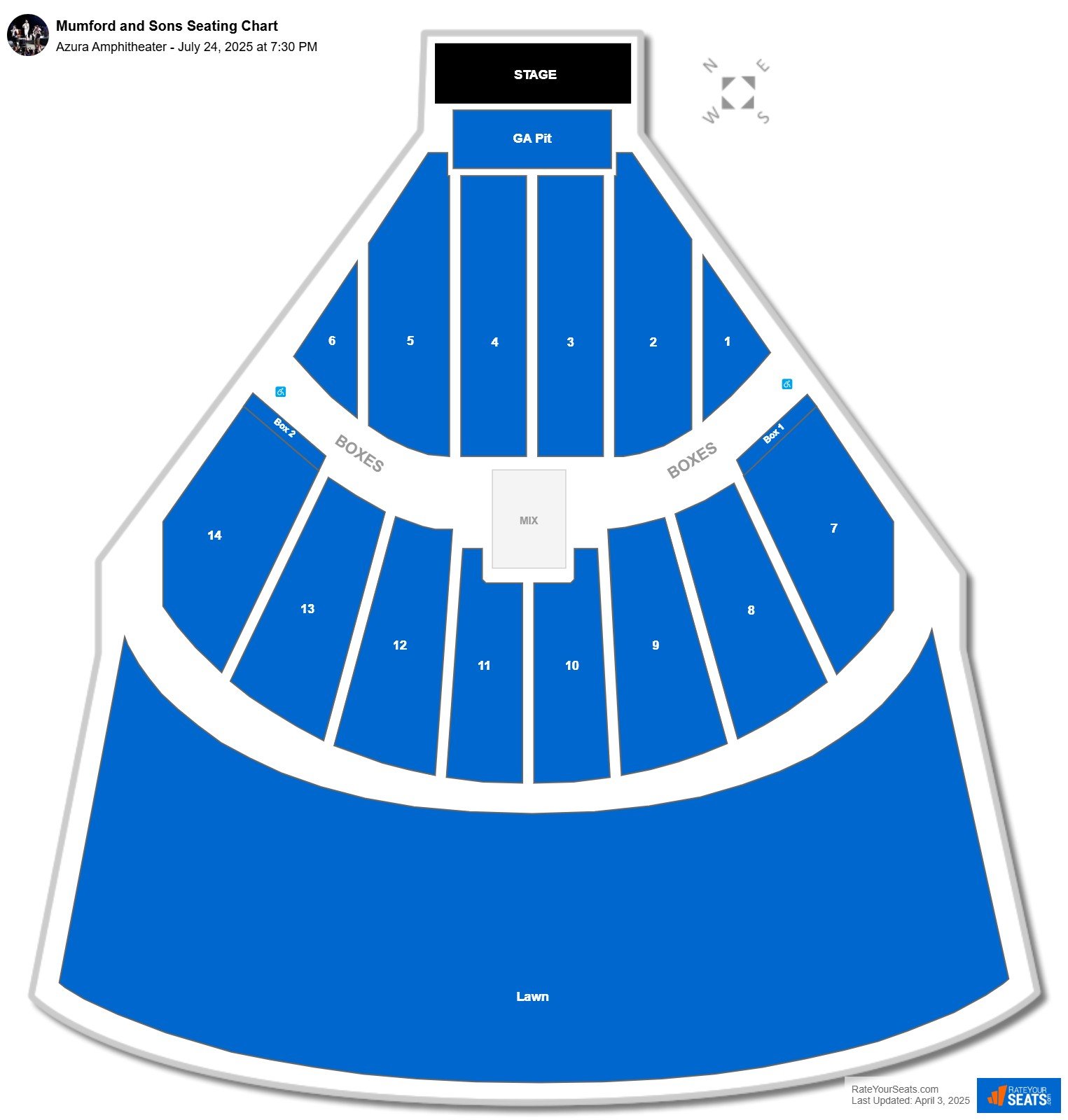 Mumford and Sons seating chart Azura Amphitheater
