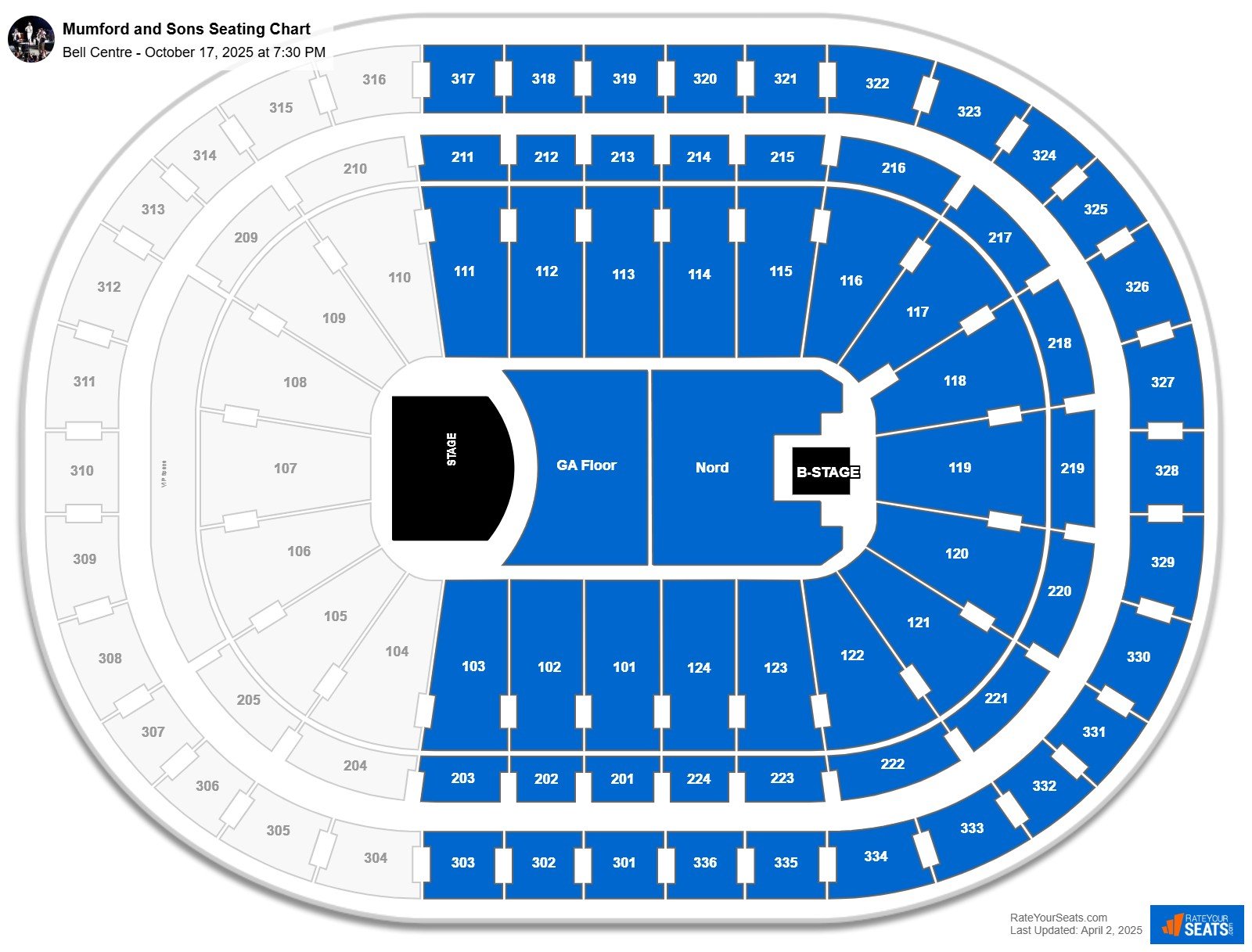 Mumford and Sons seating chart Bell Centre