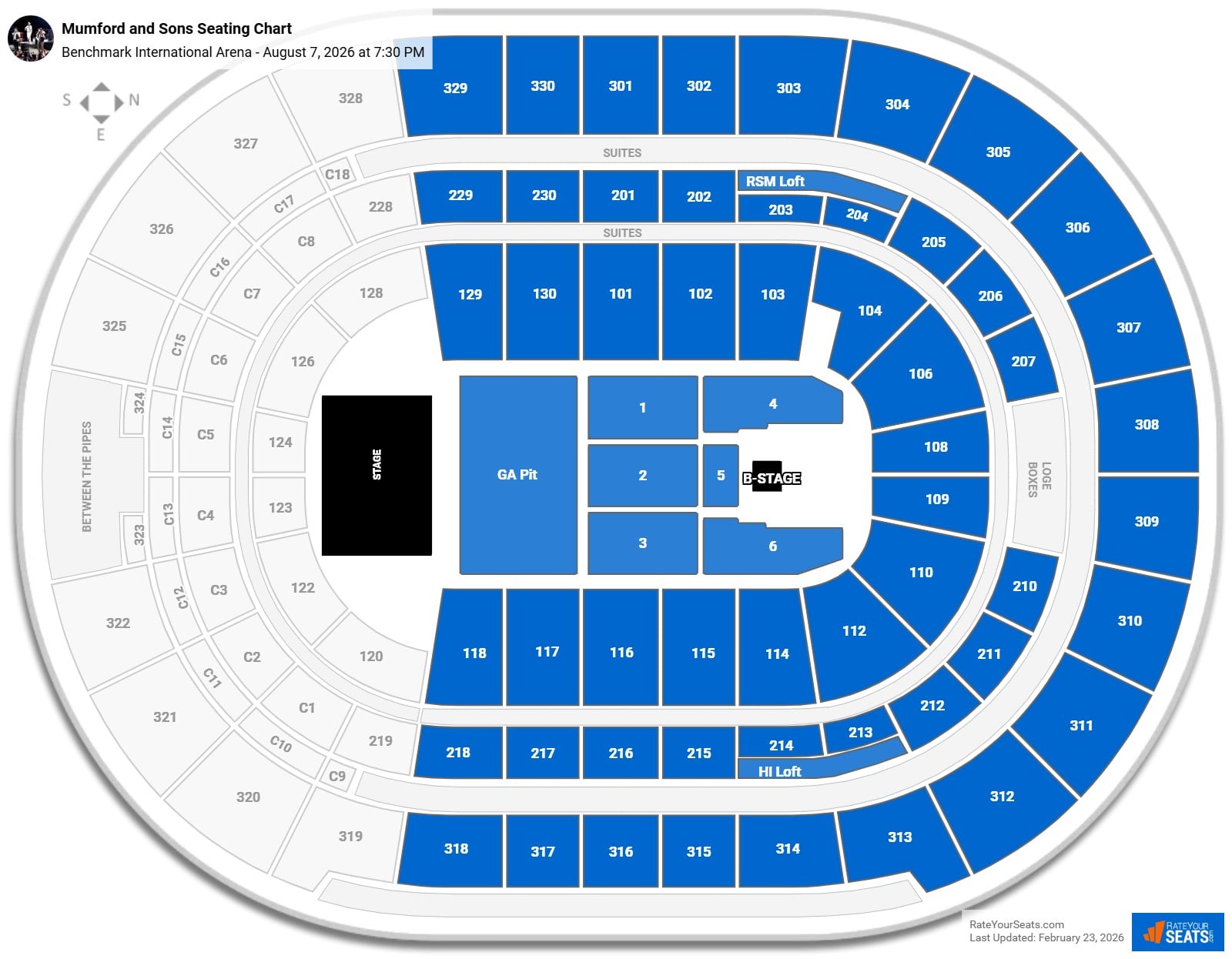 Mumford and Sons seating chart Benchmark International Arena