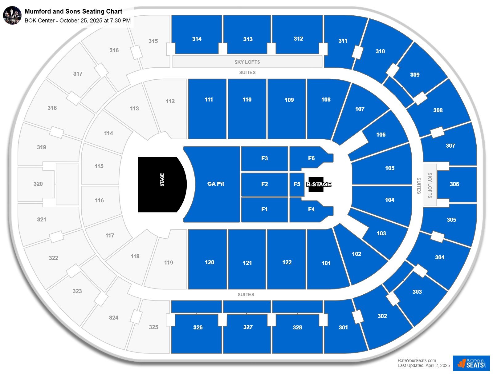 Mumford and Sons seating chart BOK Center