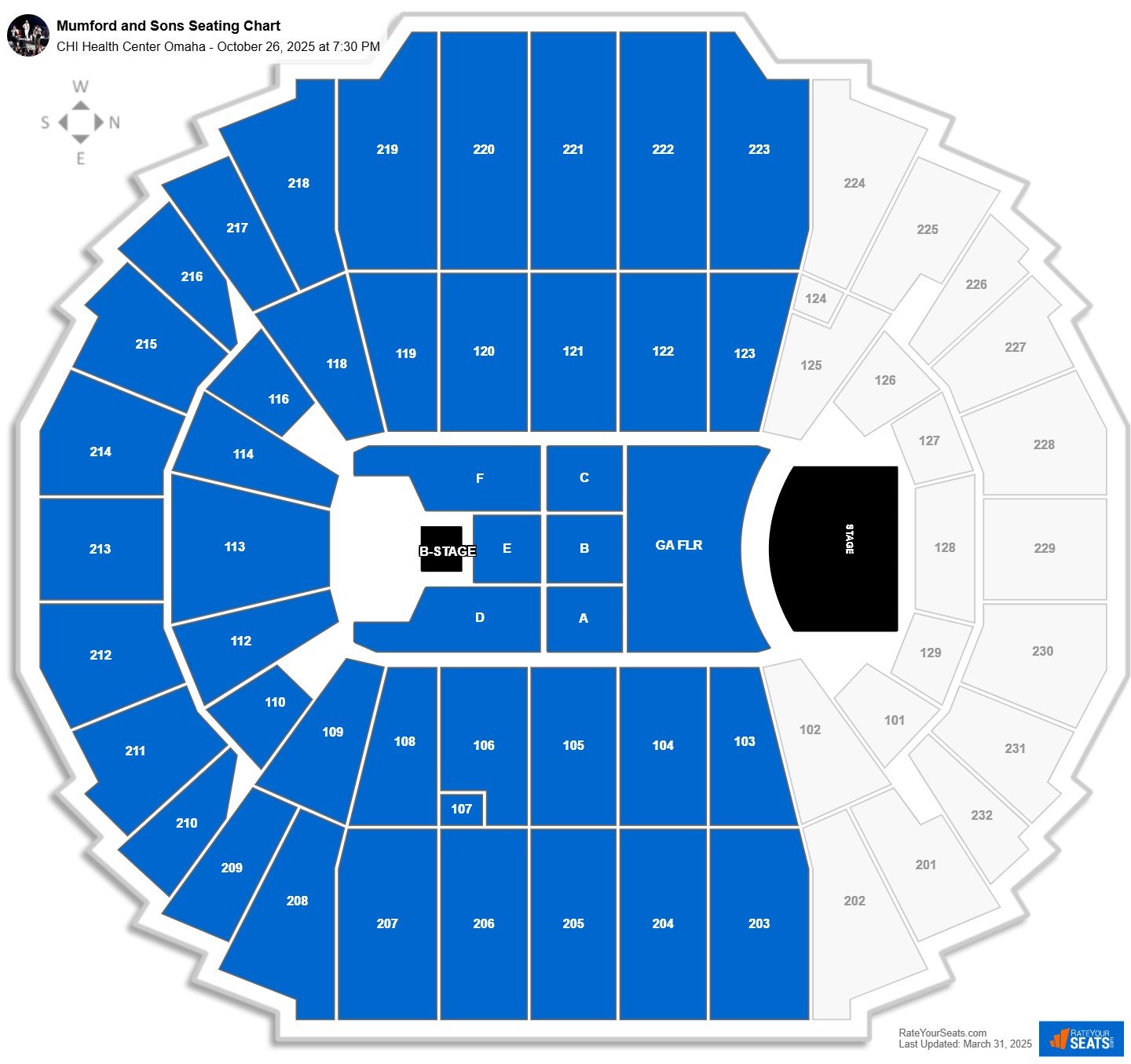 Mumford and Sons seating chart CHI Health Center Omaha
