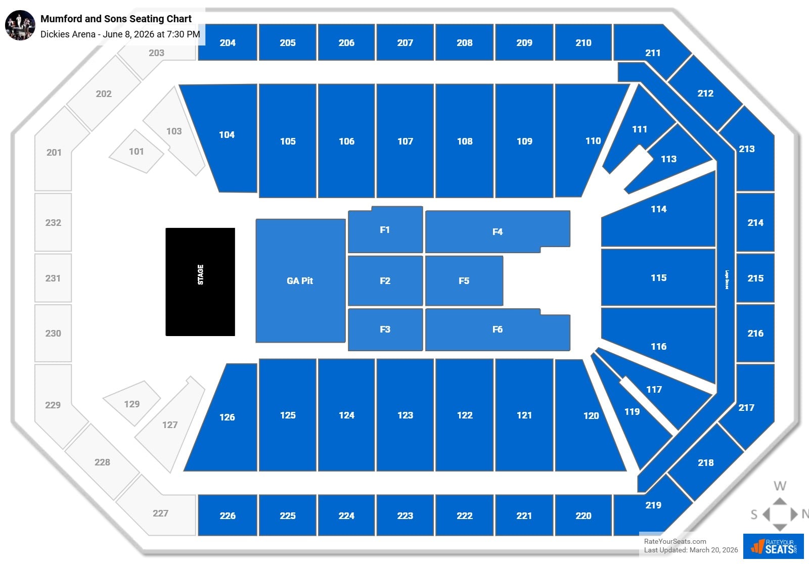 Mumford and Sons seating chart Dickies Arena