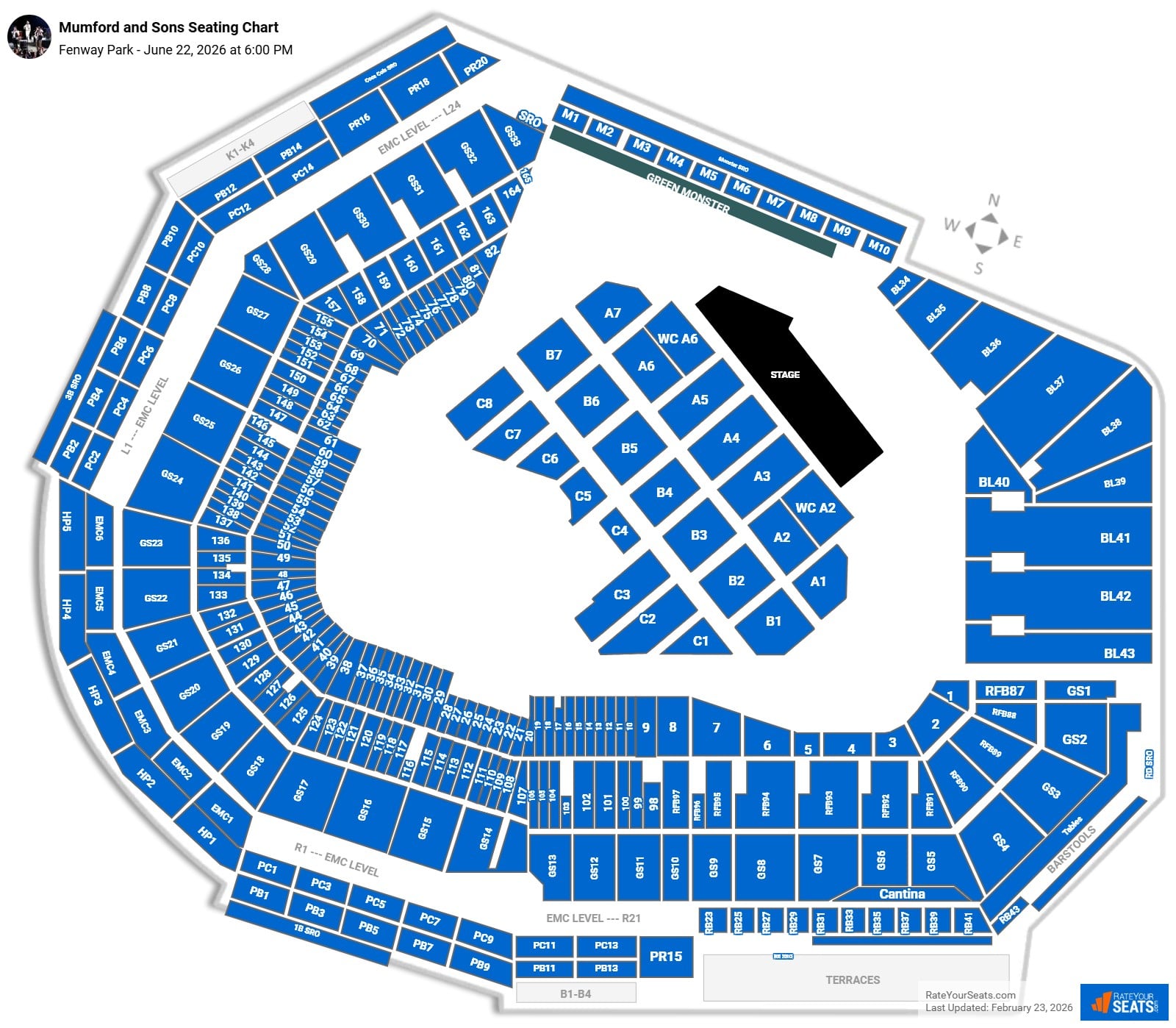 Mumford and Sons seating chart Fenway Park