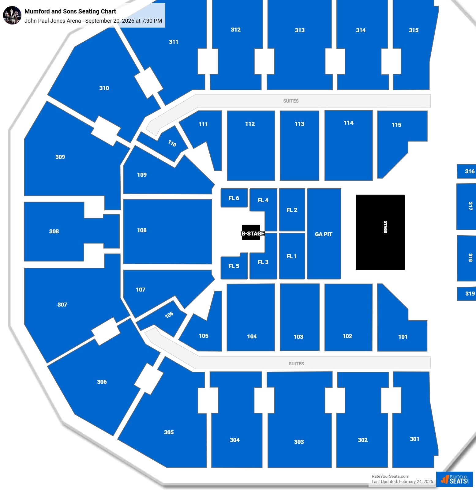 Mumford and Sons seating chart John Paul Jones Arena