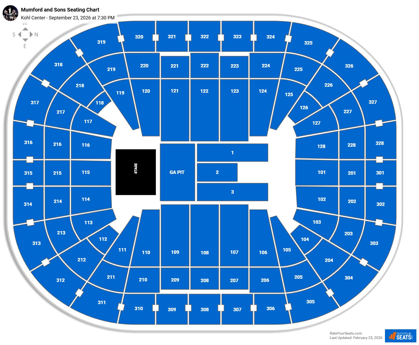 Mumford and Sons seating chart Kohl Center