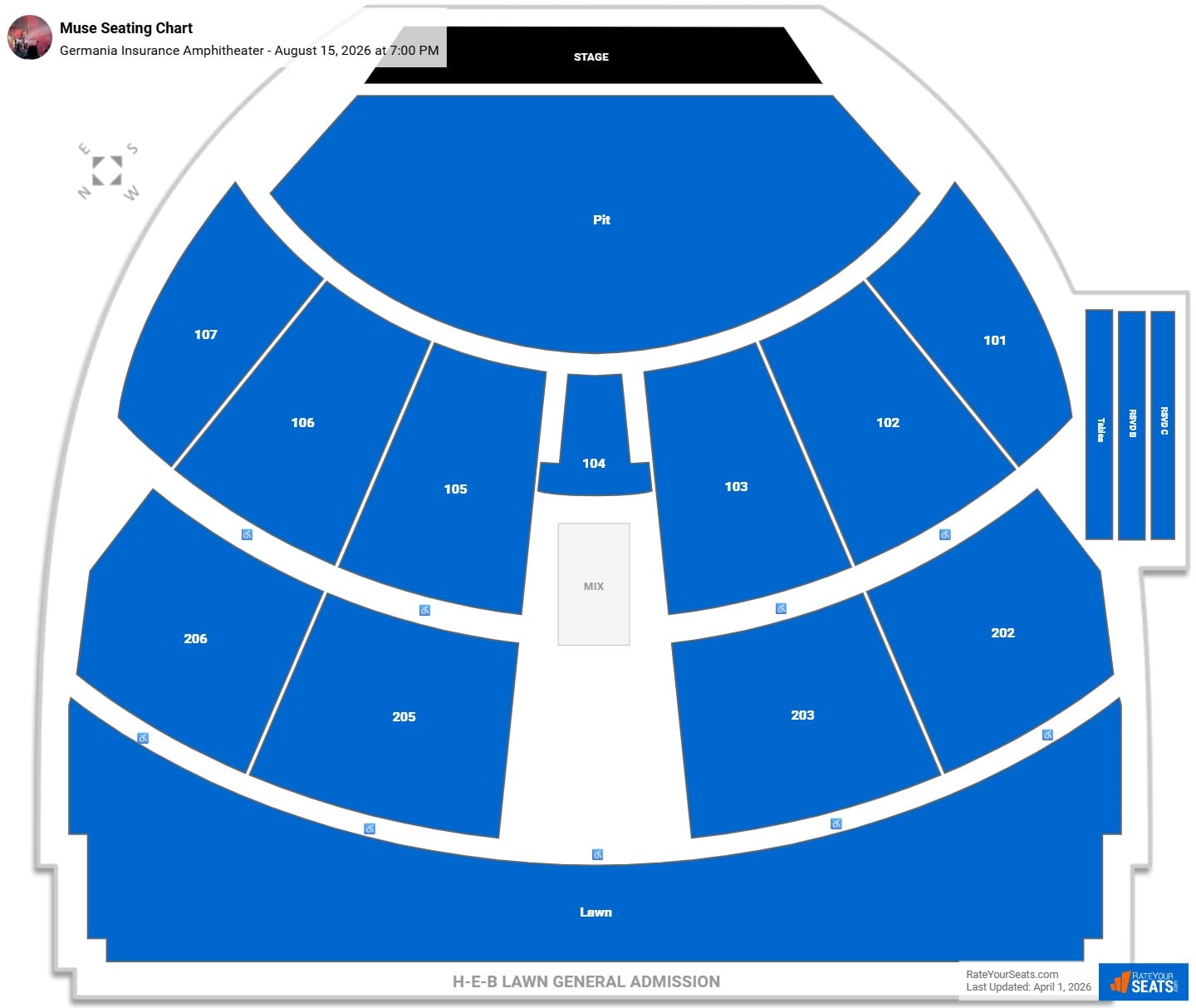 Muse seating chart Germania Insurance Amphitheater