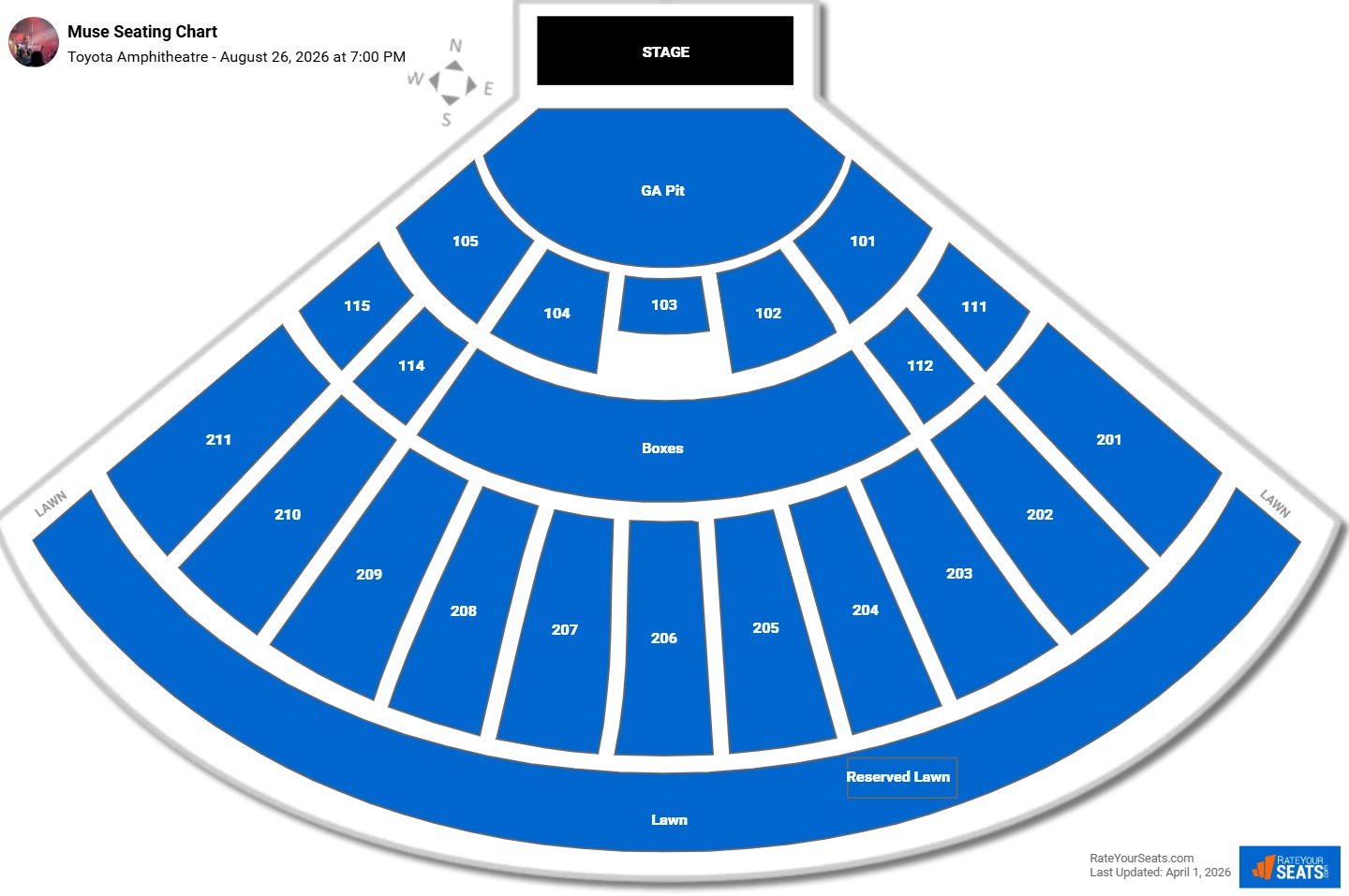 Muse seating chart Toyota Amphitheatre