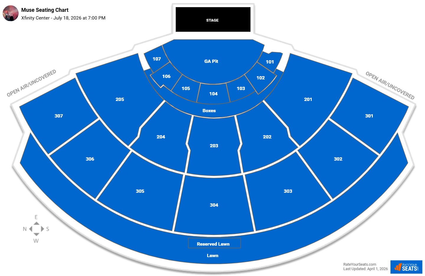 Muse seating chart Xfinity Center (Mansfield)