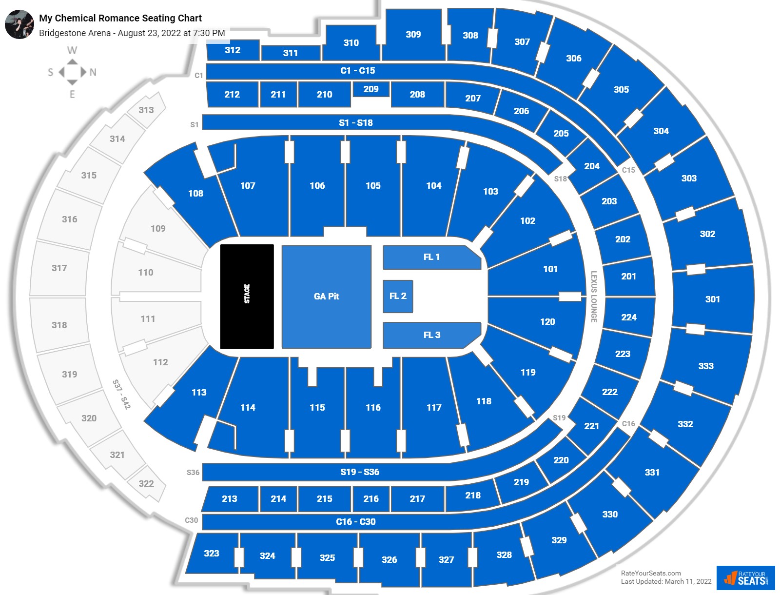 My Chemical Romance seating chart Bridgestone Arena