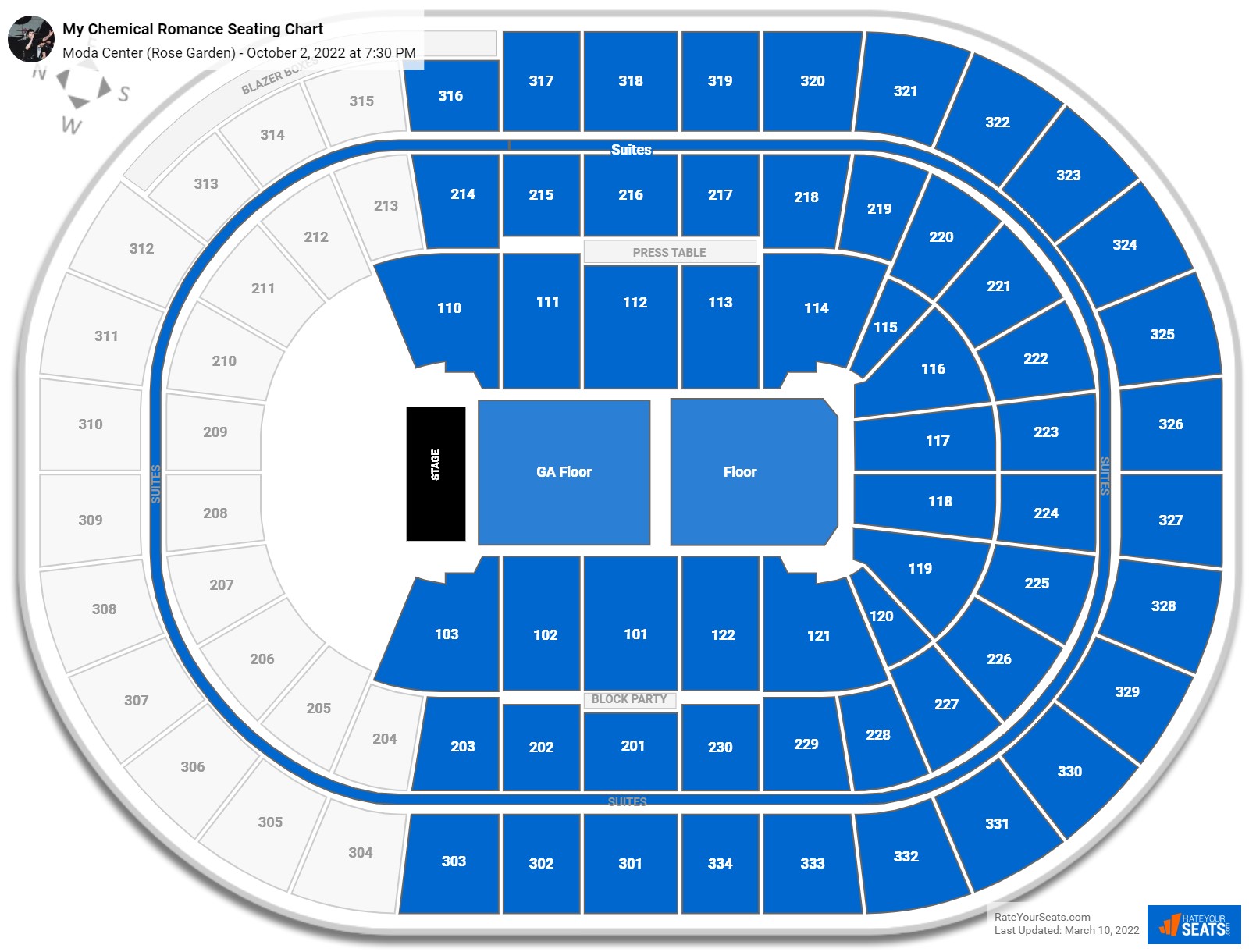 My Chemical Romance seating chart Moda Center (Rose Garden)