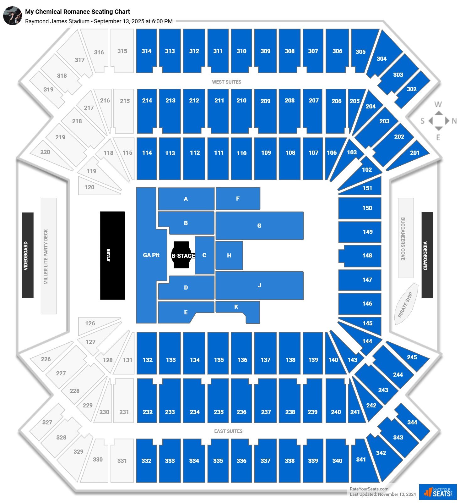 My Chemical Romance seating chart Raymond James Stadium