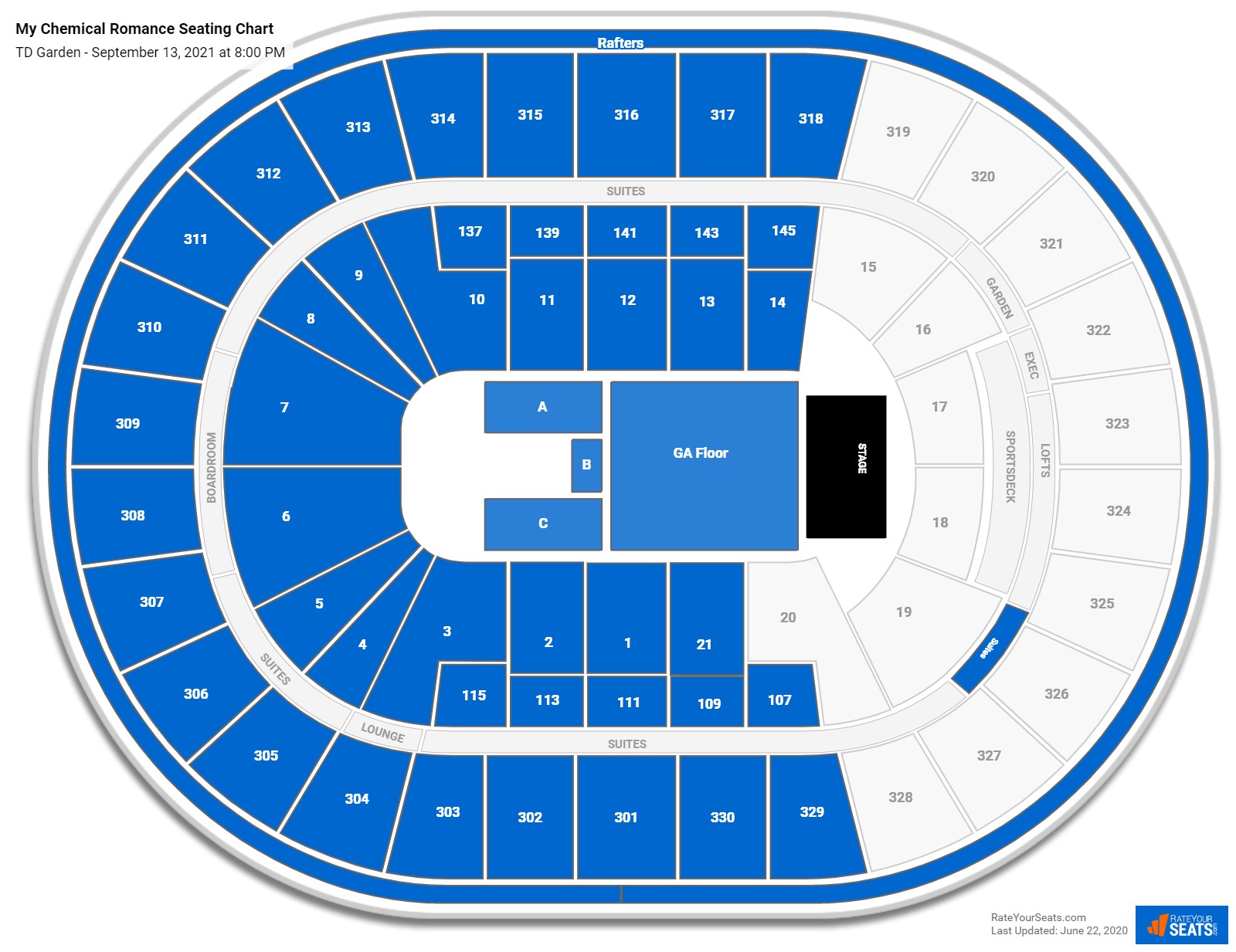 My Chemical Romance seating chart TD Garden