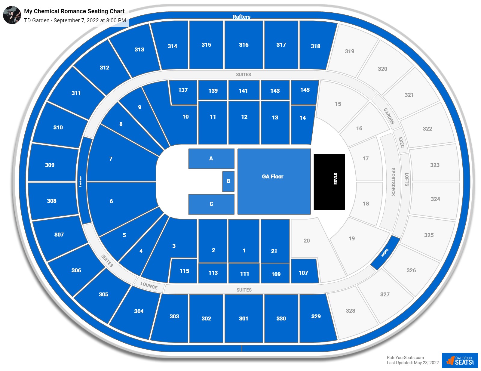 My Chemical Romance seating chart TD Garden