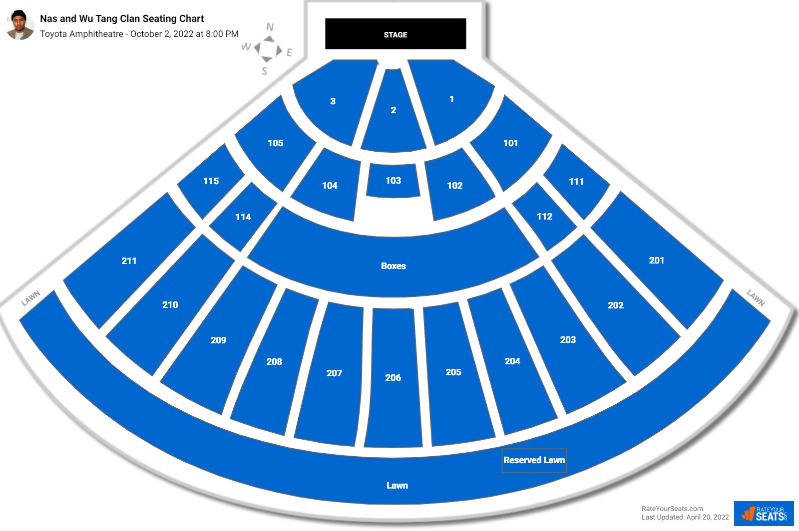 Nas and Wu Tang Clan seating chart Toyota Amphitheatre