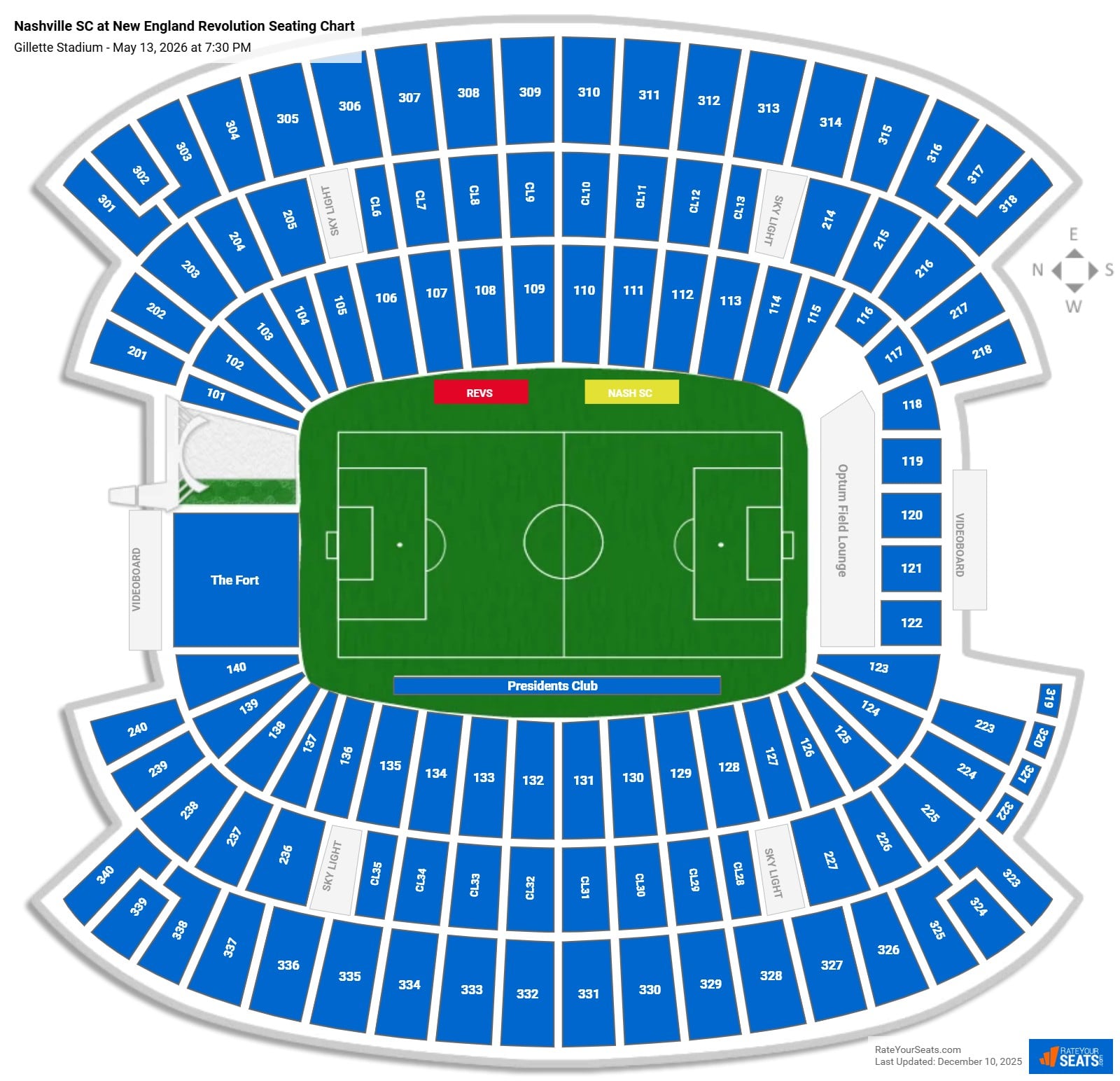 Nashville SC at New England Revolution seating chart Gillette Stadium