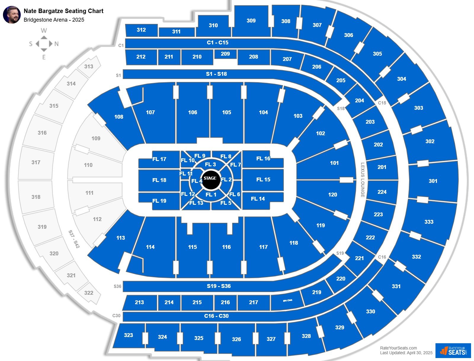Nate Bargatze seating chart Bridgestone Arena