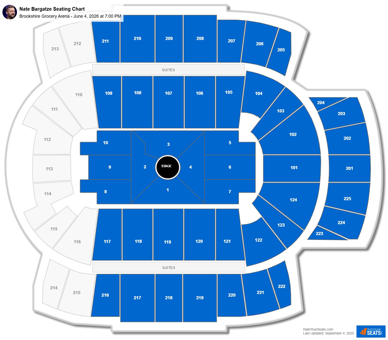 Nate Bargatze seating chart Brookshire Grocery Arena