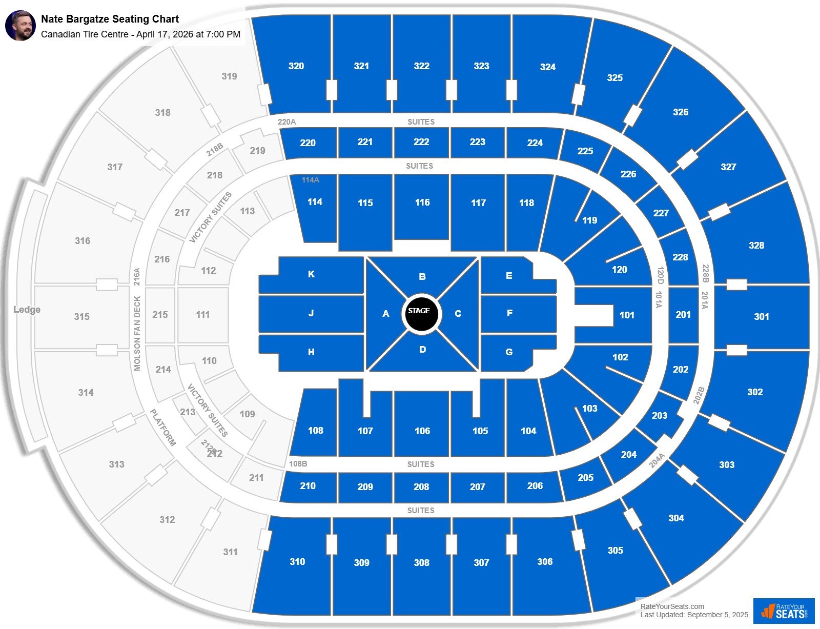 Nate Bargatze seating chart Canadian Tire Centre