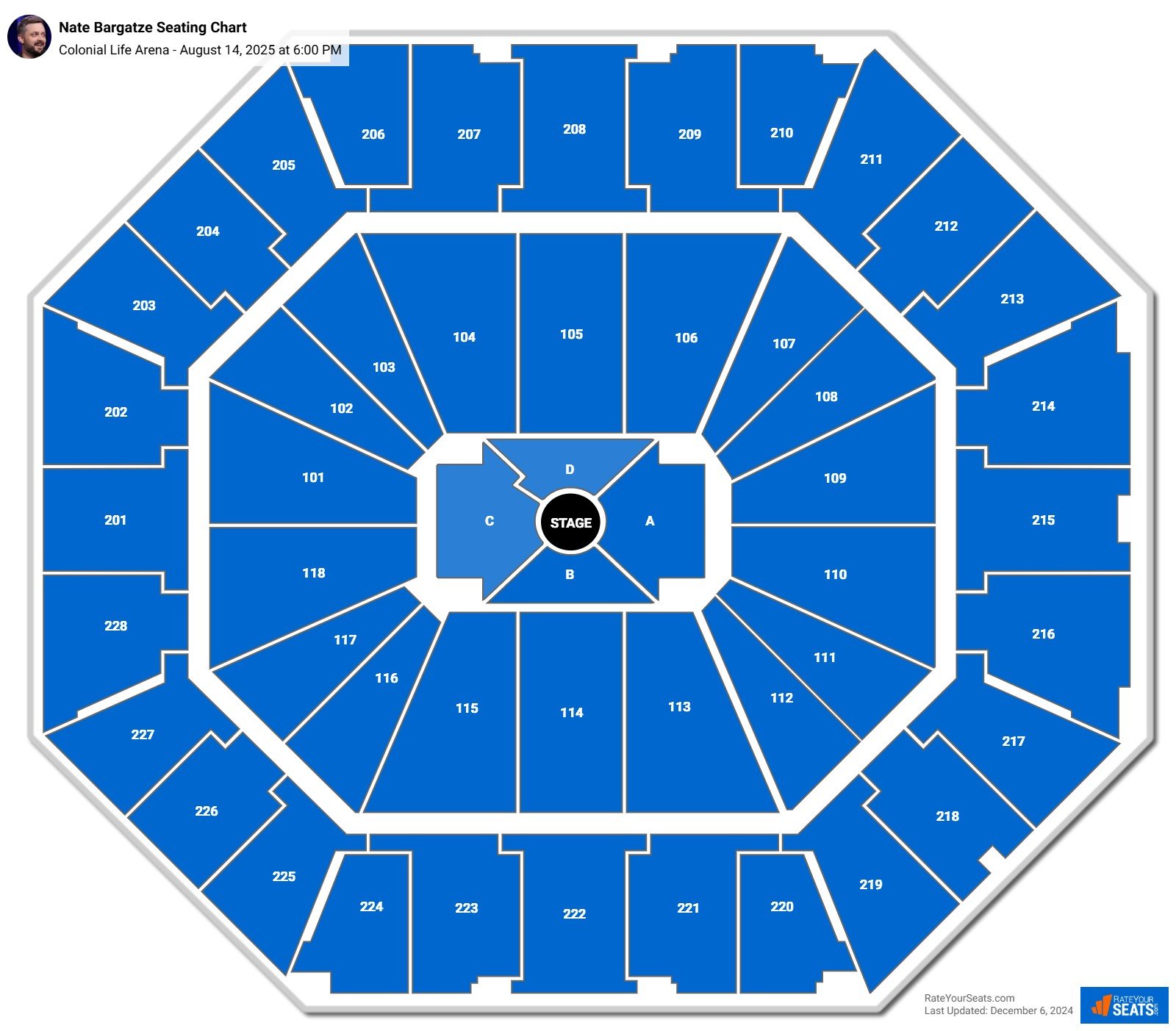 Nate Bargatze seating chart Colonial Life Arena
