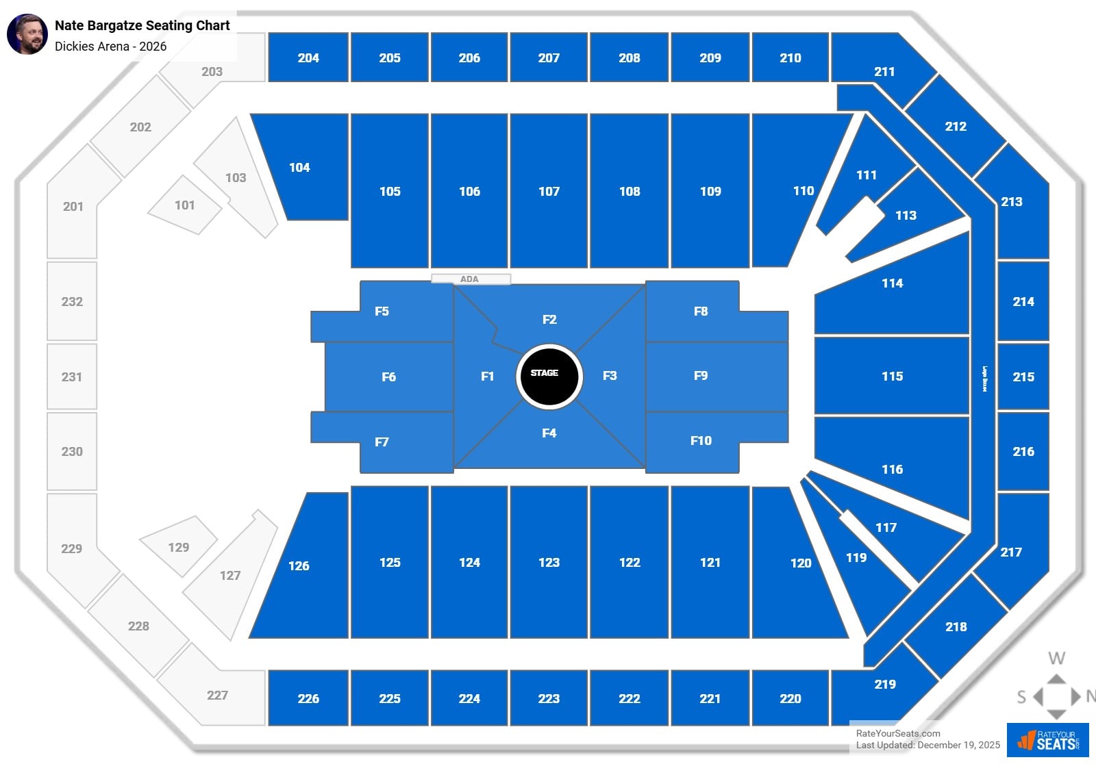 Nate Bargatze seating chart Dickies Arena