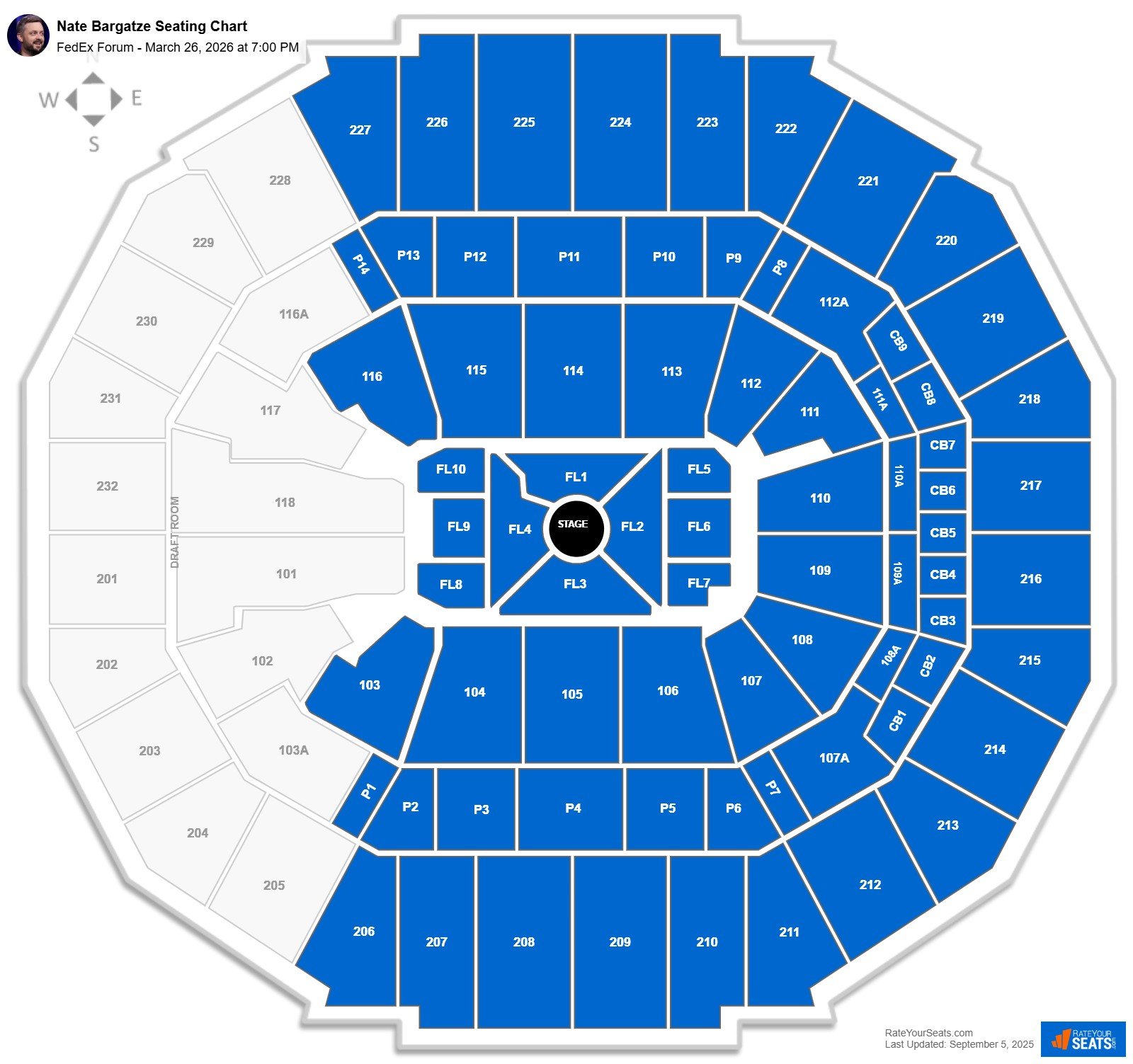 Nate Bargatze seating chart FedEx Forum