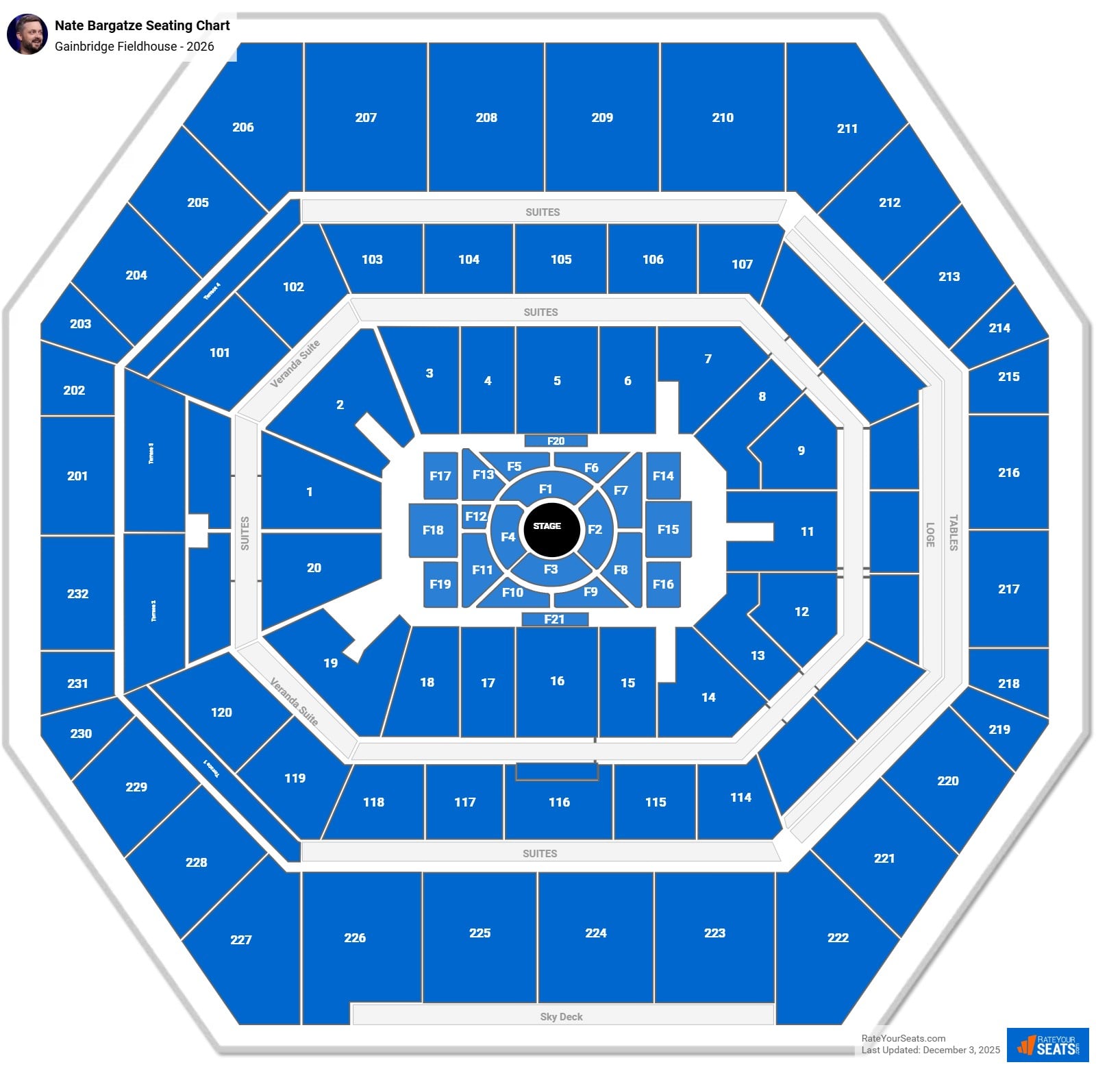 Nate Bargatze seating chart Gainbridge Fieldhouse