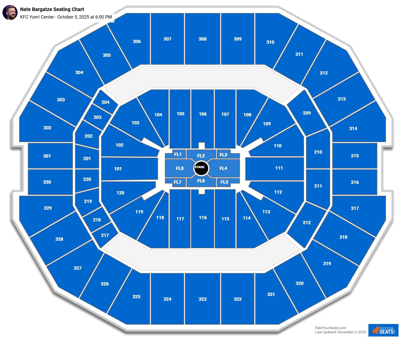 Nate Bargatze seating chart KFC Yum! Center
