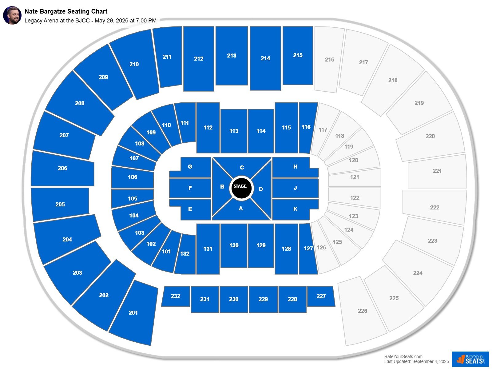 Nate Bargatze seating chart Legacy Arena at the BJCC