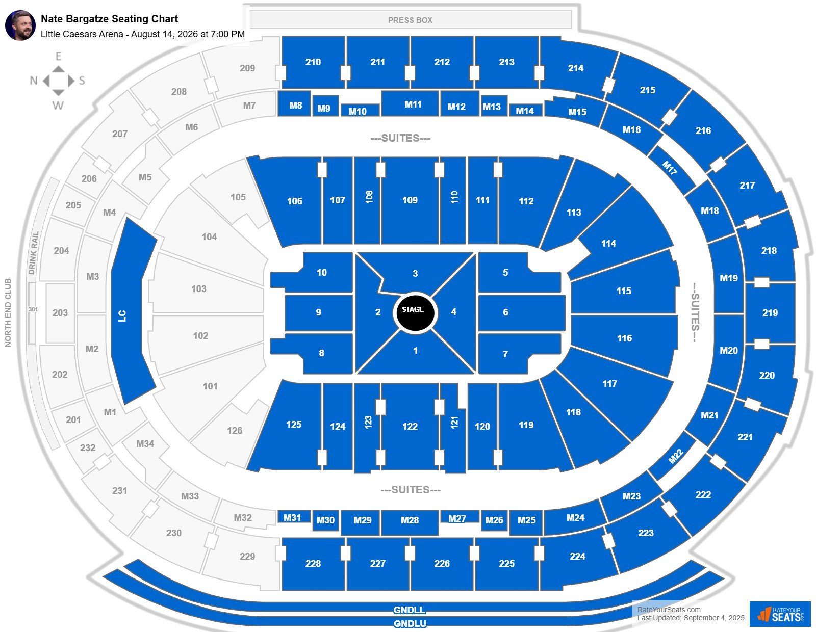 Nate Bargatze seating chart Little Caesars Arena