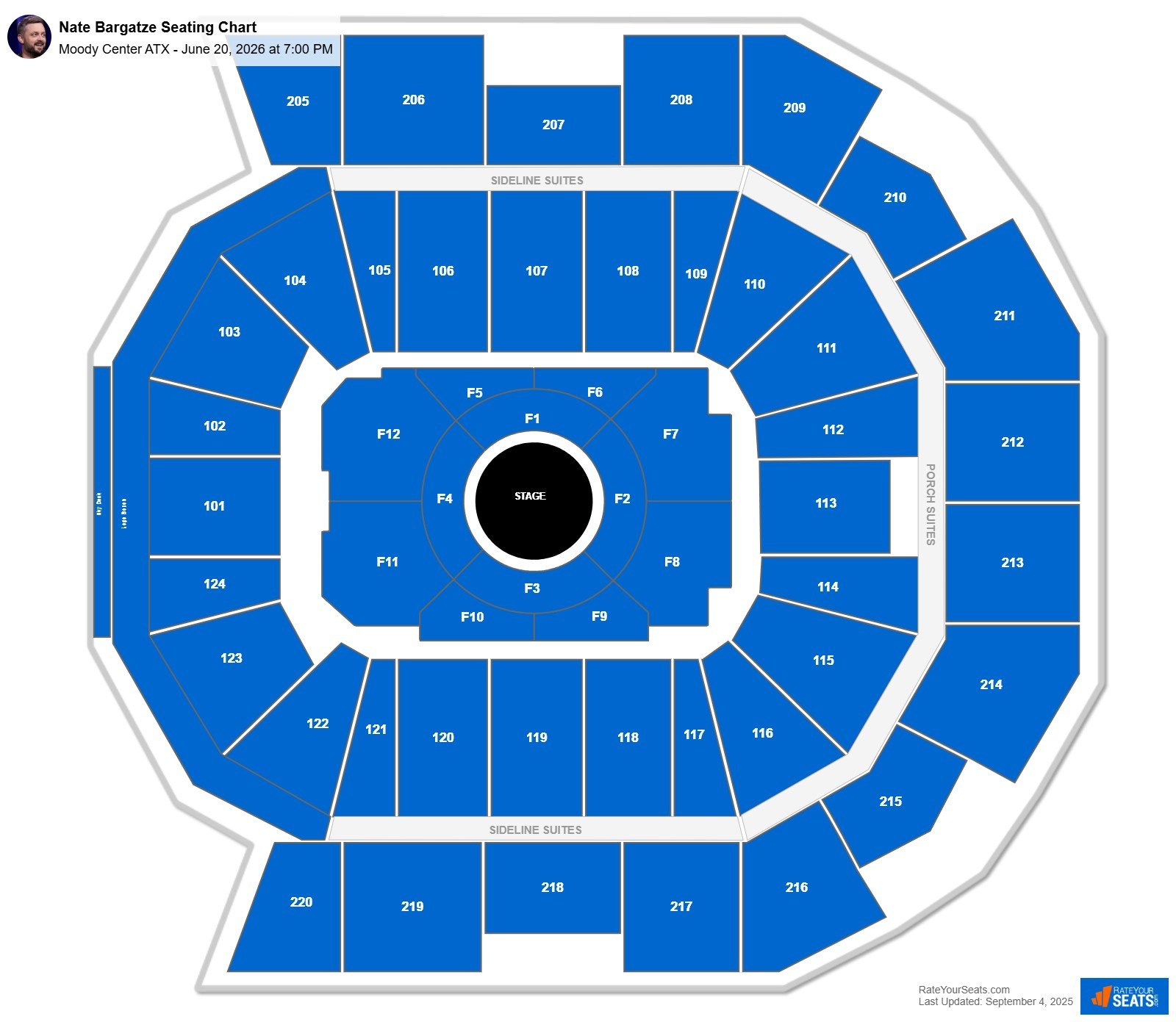 Nate Bargatze seating chart Moody Center ATX
