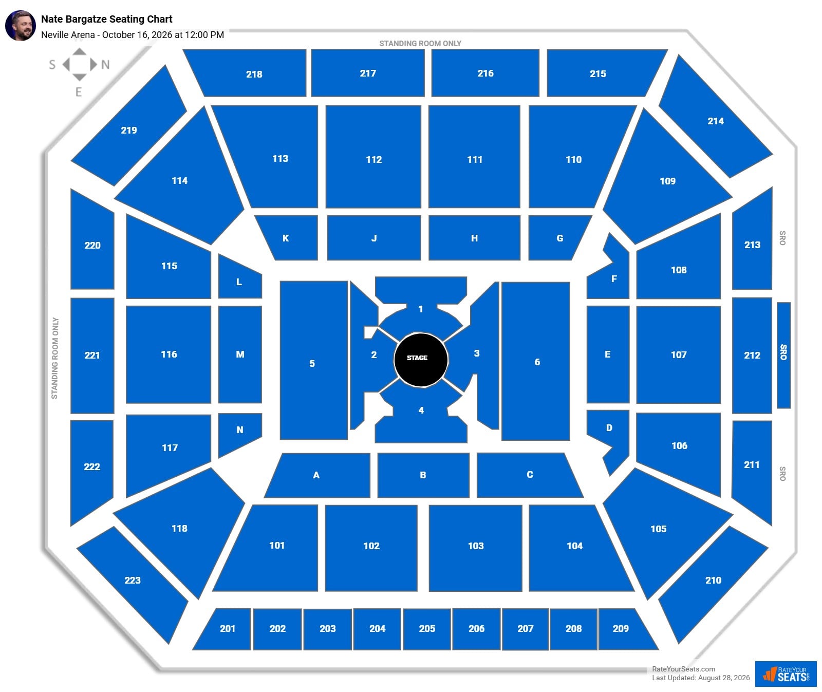Nate Bargatze Seating Chart at Neville Arena