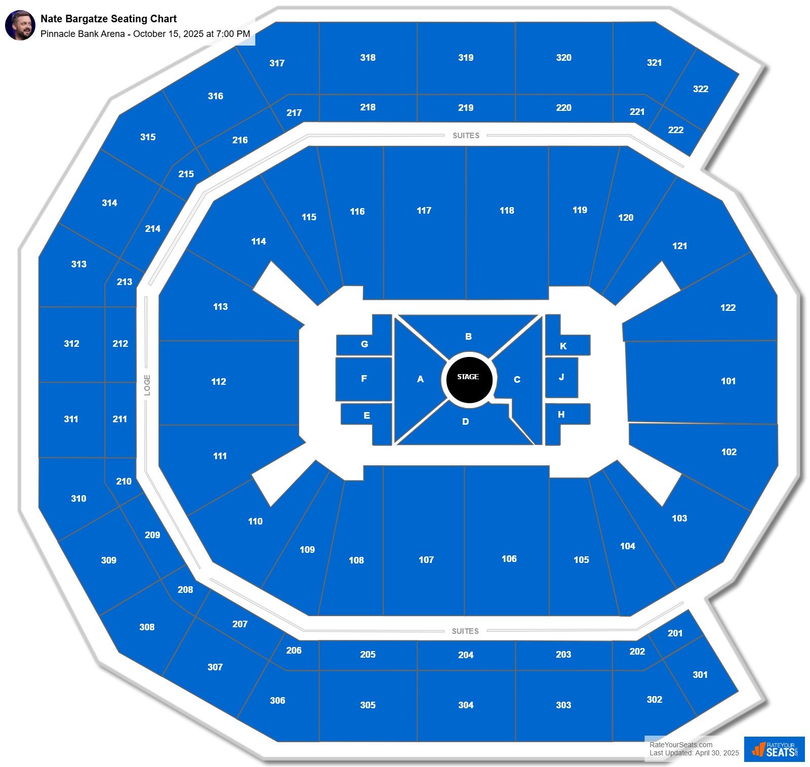 Nate Bargatze seating chart Pinnacle Bank Arena