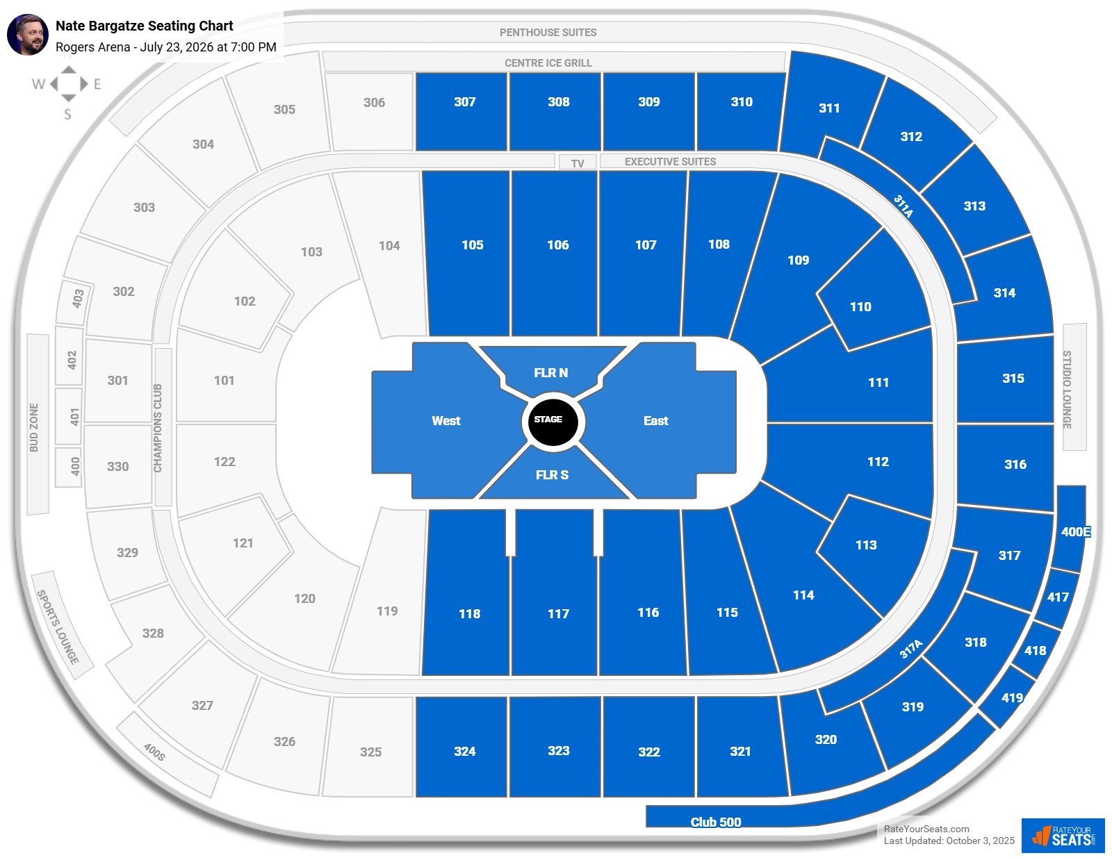 Nate Bargatze seating chart Rogers Arena
