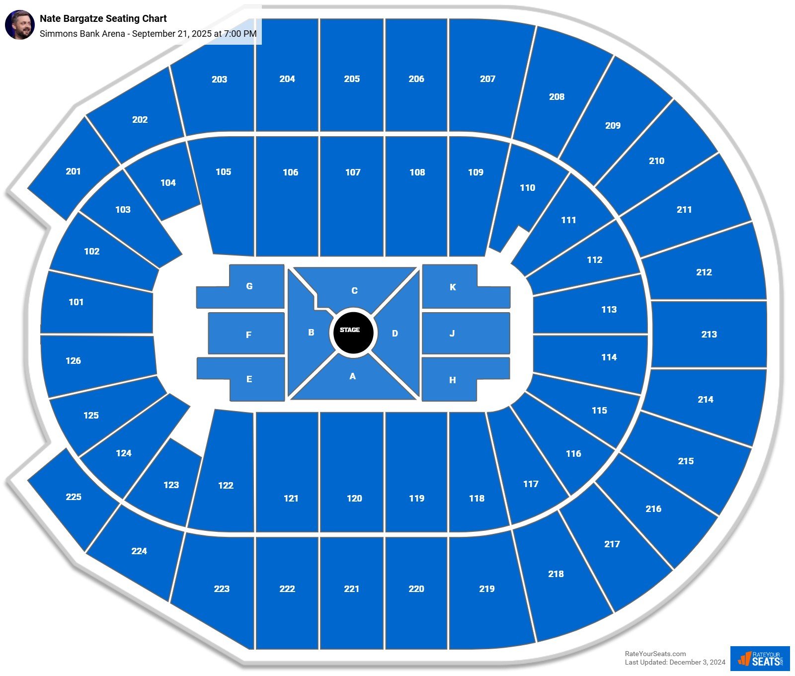Nate Bargatze seating chart Simmons Bank Arena