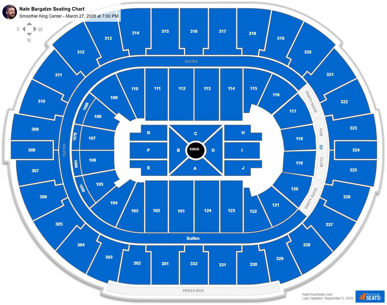 Nate Bargatze seating chart Smoothie King Center