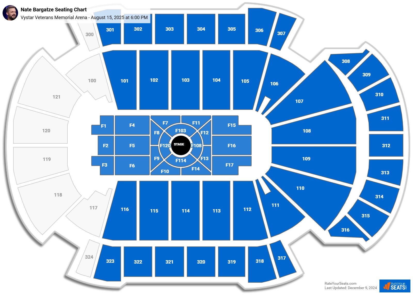 Nate Bargatze seating chart Vystar Veterans Memorial Arena