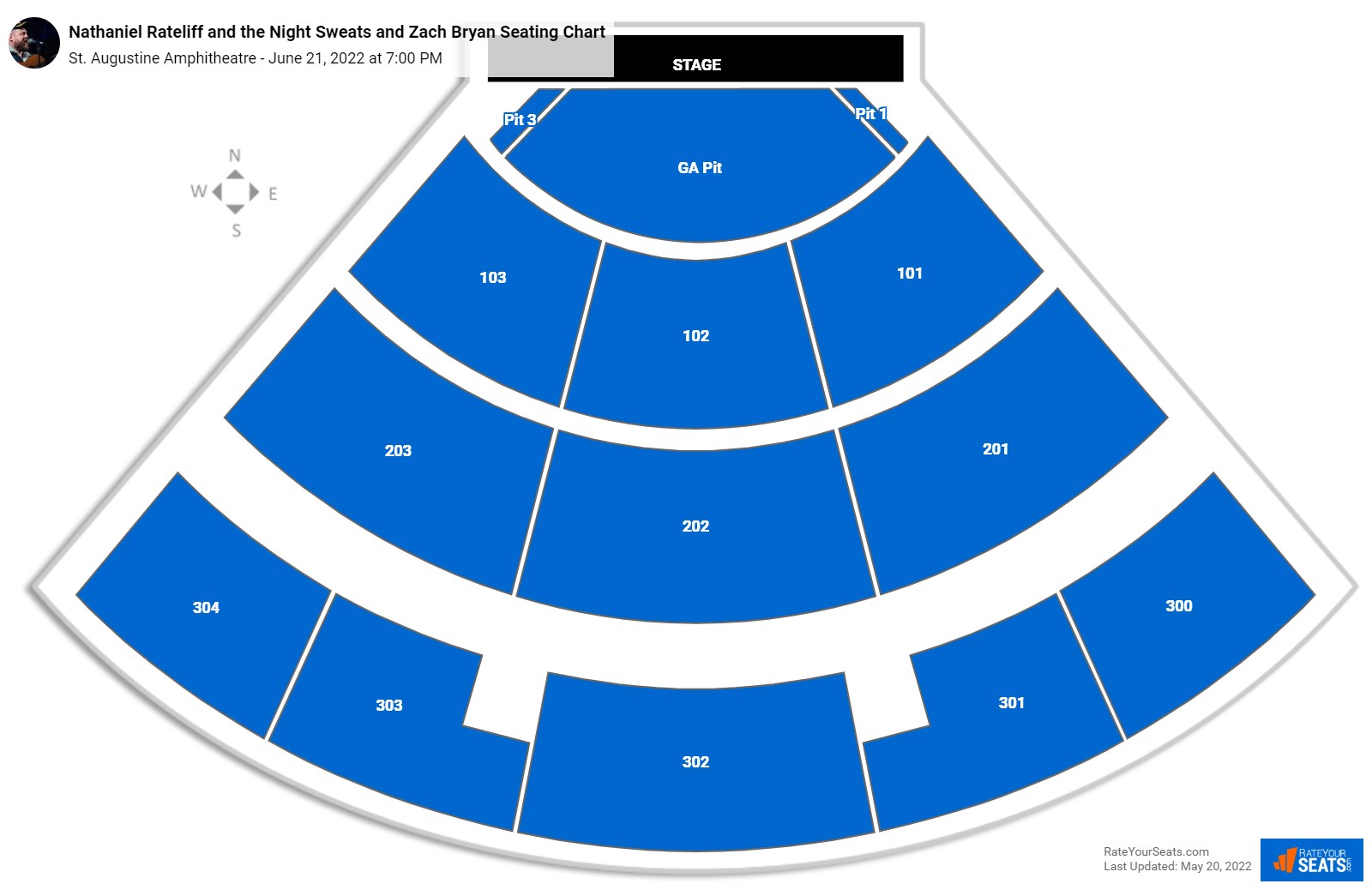 Nathaniel Rateliff and the Night Sweats and Zach Bryan seating chart St. Augustine Amphitheatre