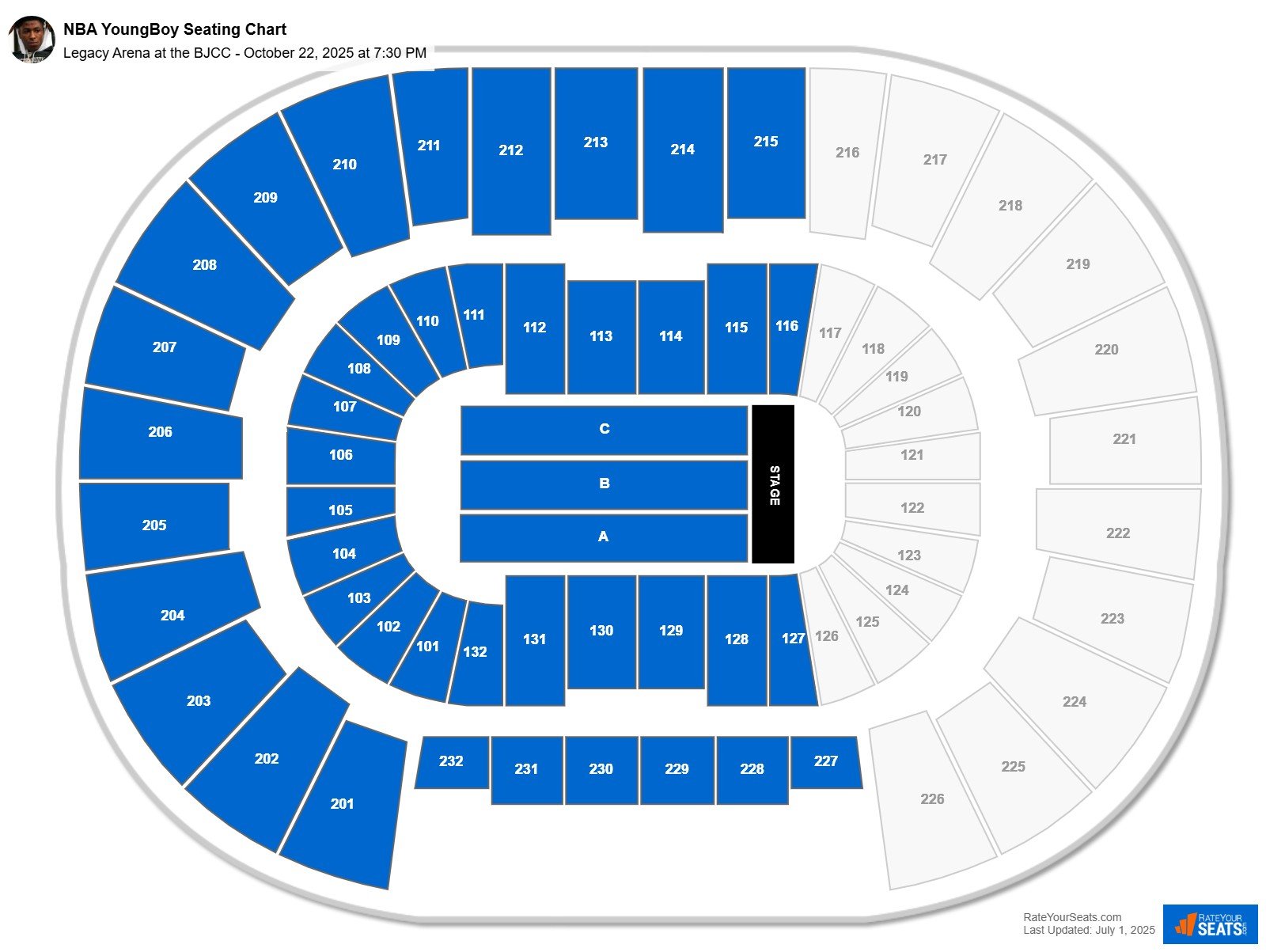 NBA YoungBoy seating chart Legacy Arena at the BJCC