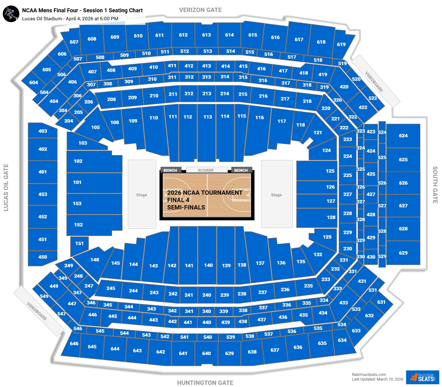 NCAA Mens Final Four - Session 1 seating chart Lucas Oil Stadium