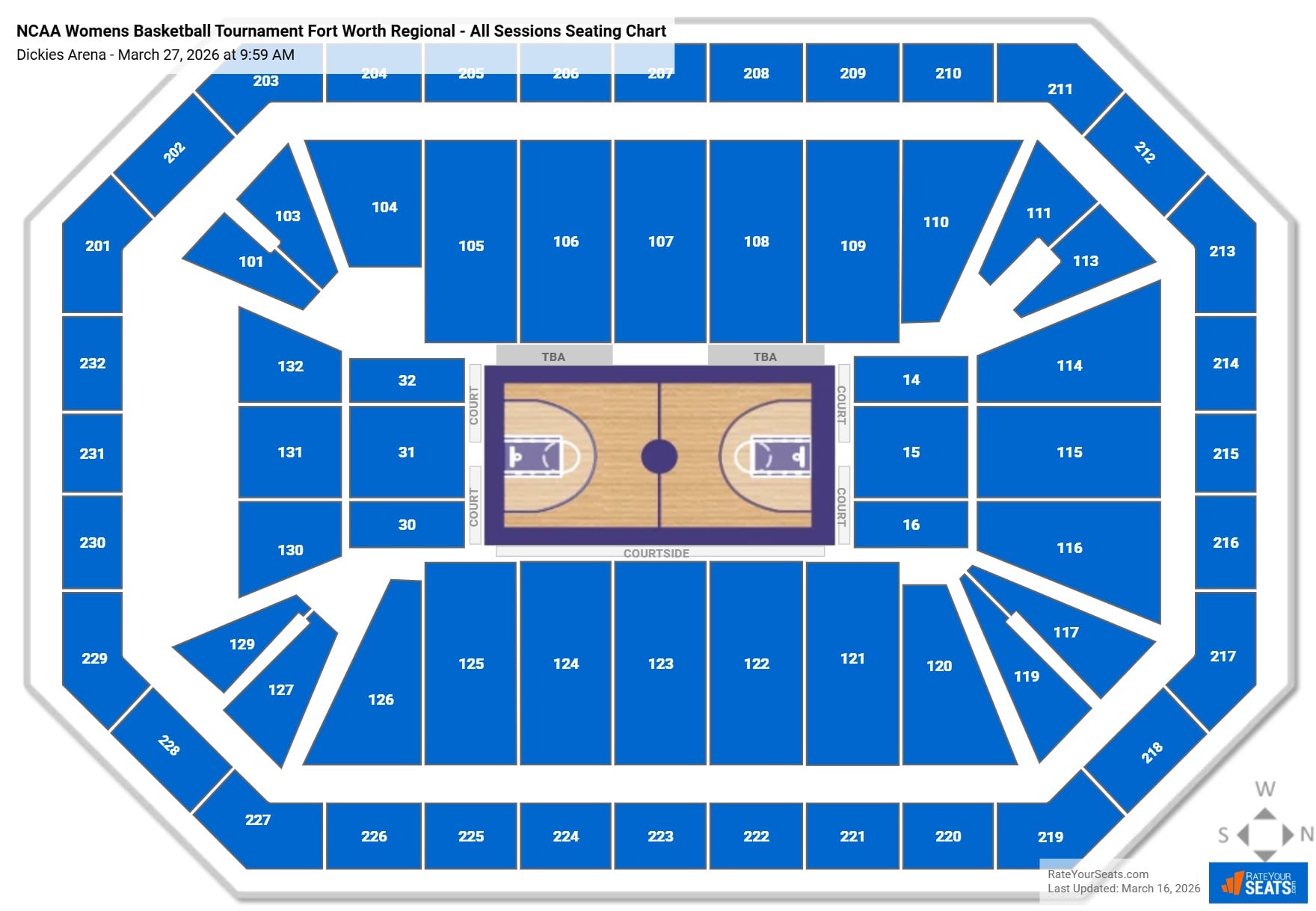 NCAA Womens Basketball Tournament Fort Worth Regional - All Sessions seating chart Dickies Arena