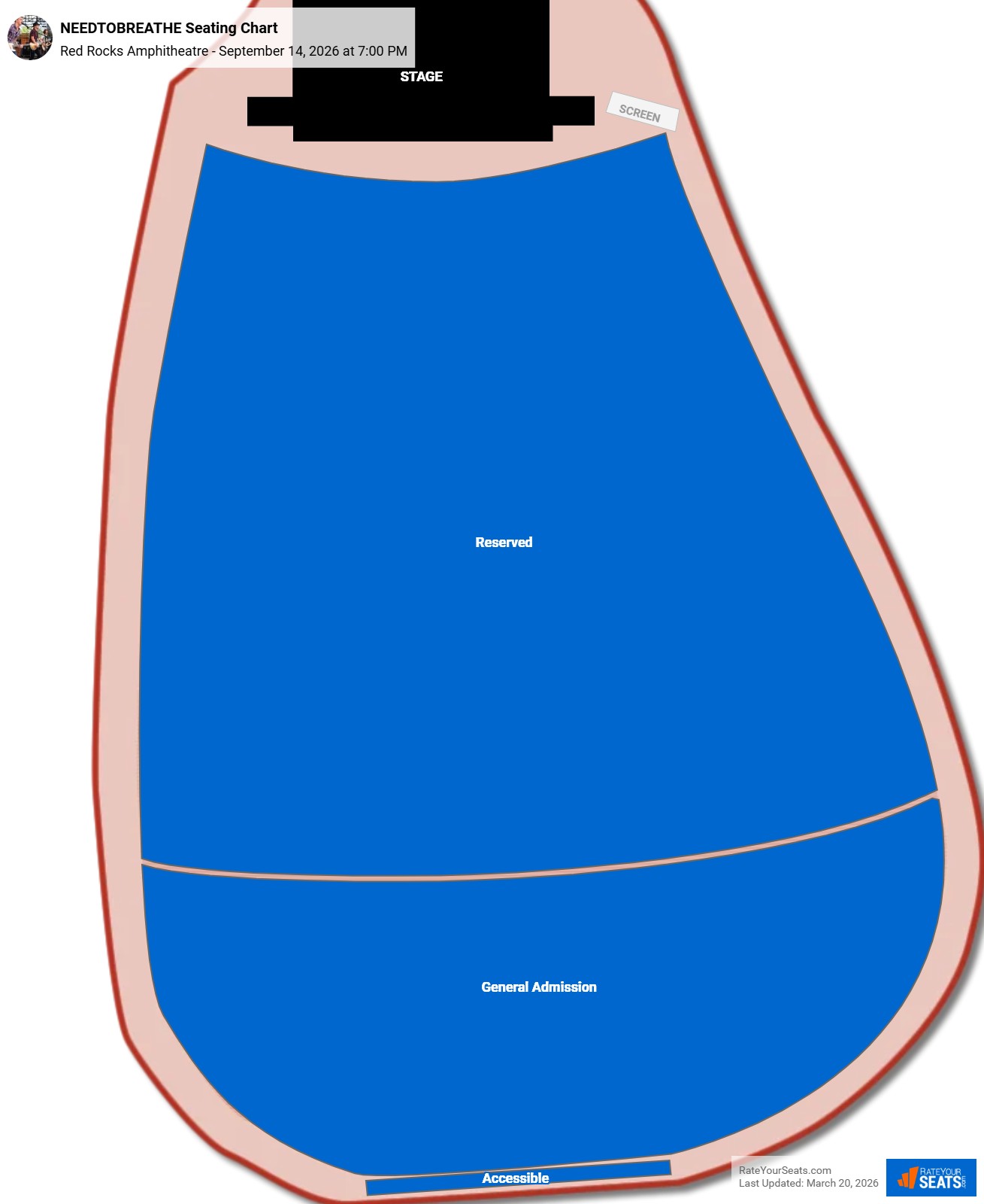 NEEDTOBREATHE seating chart Red Rocks Amphitheatre