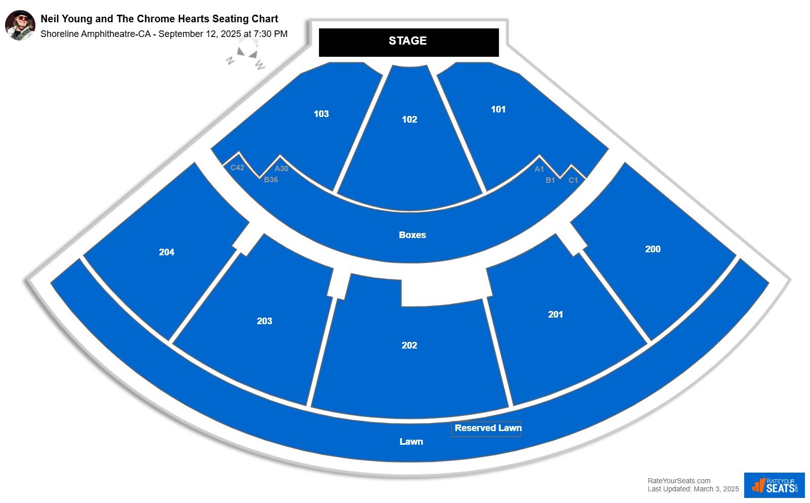 Neil Young and The Chrome Hearts seating chart Shoreline Amphitheatre-CA