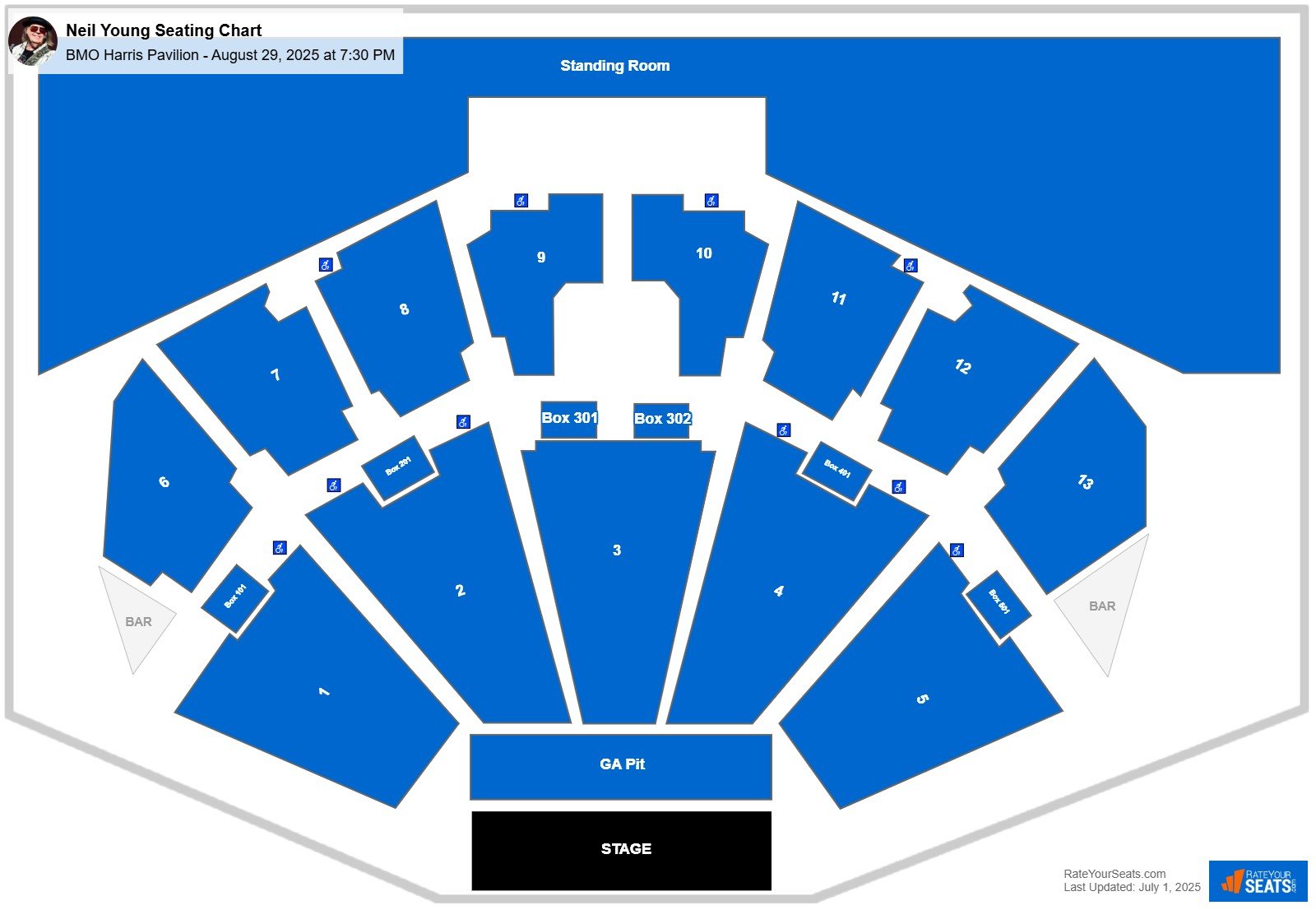 Neil Young seating chart BMO Harris Pavilion
