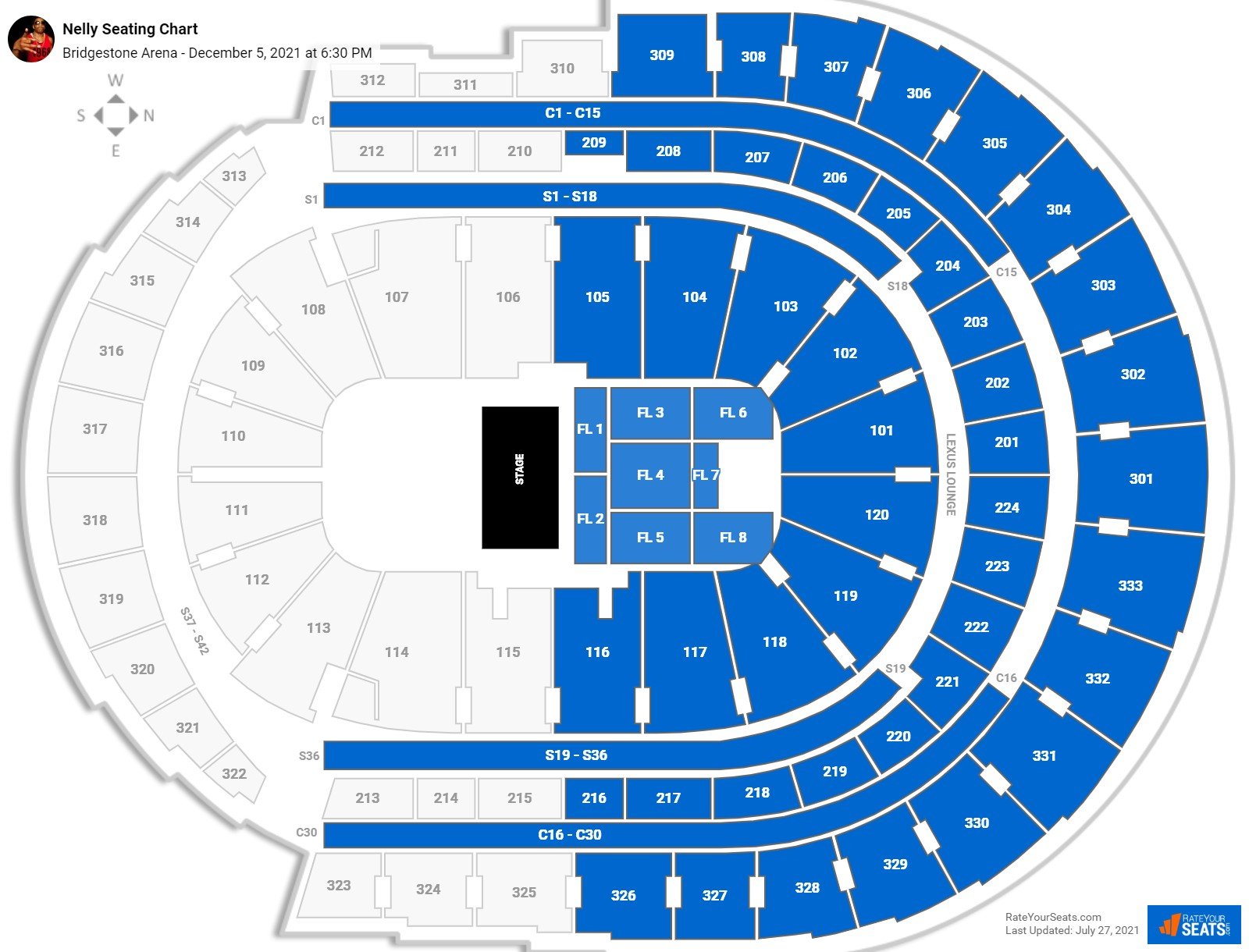 Nelly seating chart Bridgestone Arena