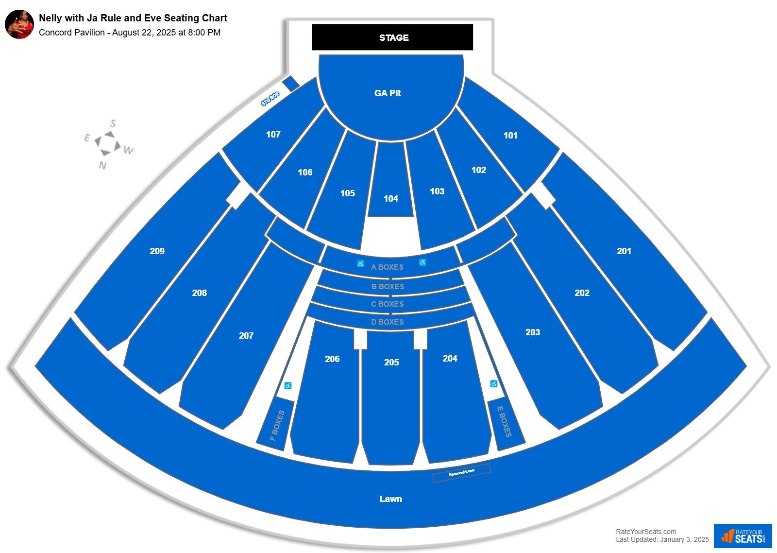 Nelly with Ja Rule and Eve seating chart Concord Pavilion