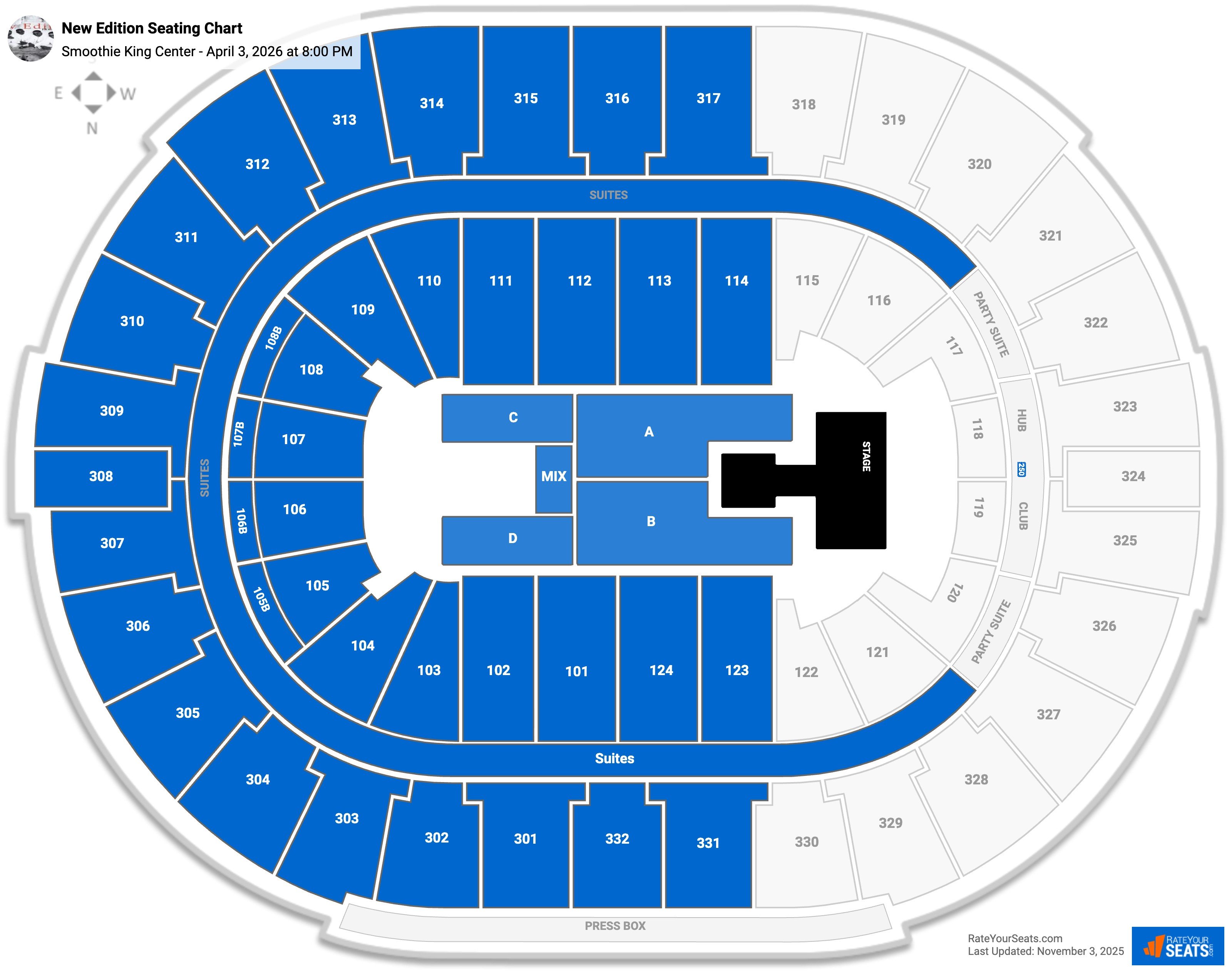 New Edition seating chart Smoothie King Center