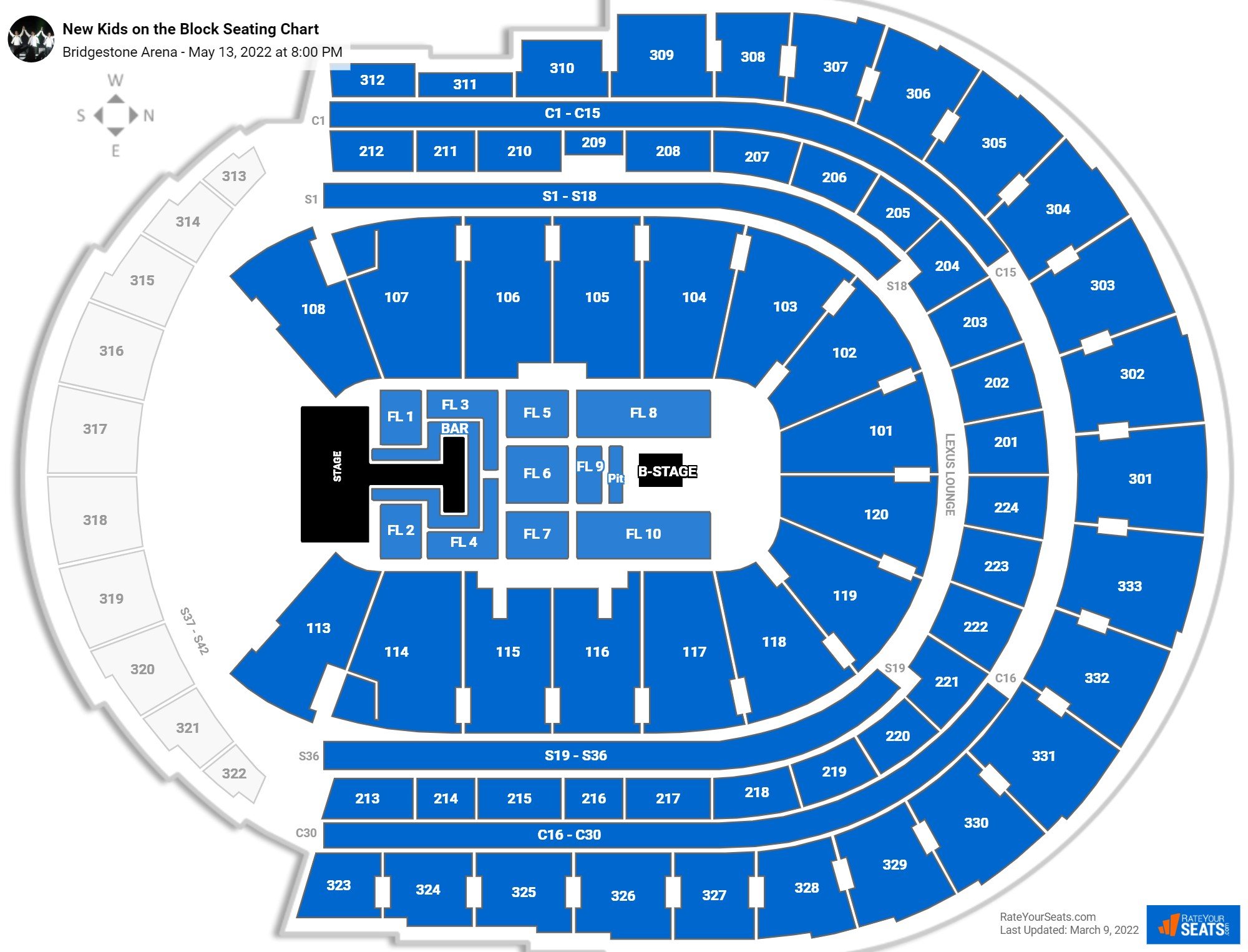 New Kids on the Block seating chart Bridgestone Arena