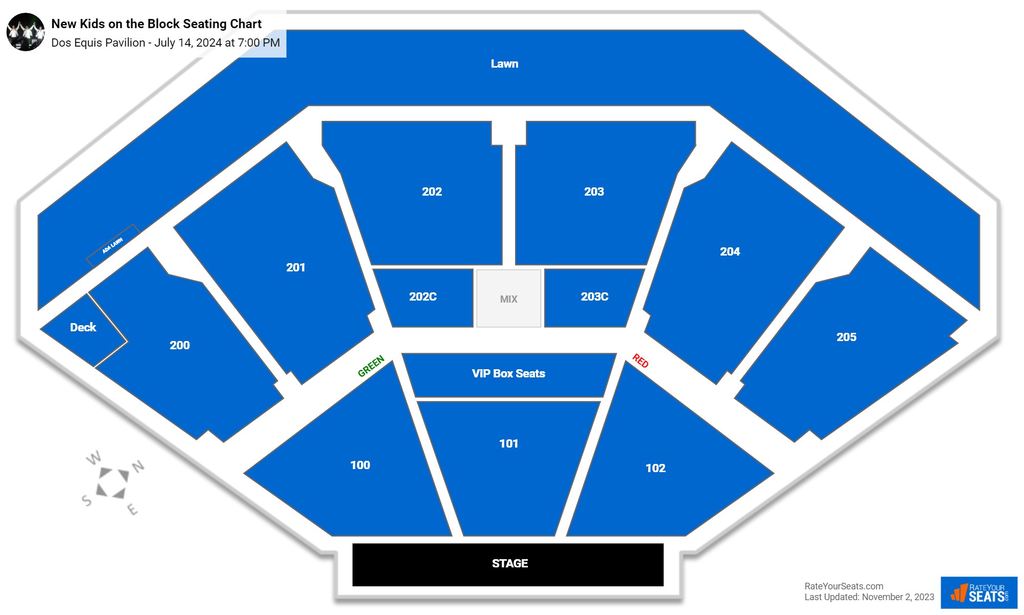 New Kids on the Block seating chart Dos Equis Pavilion