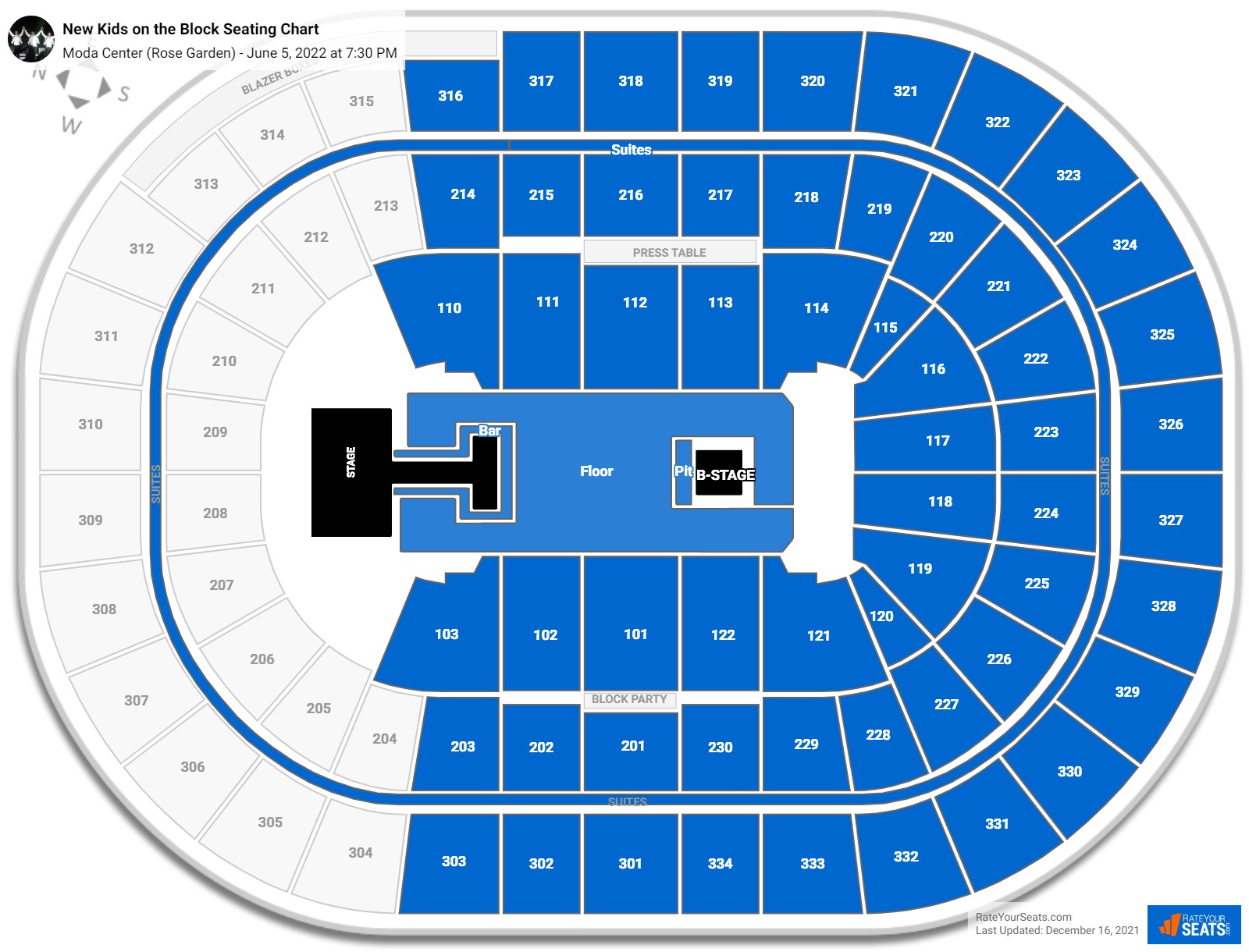 New Kids on the Block seating chart Moda Center (Rose Garden)