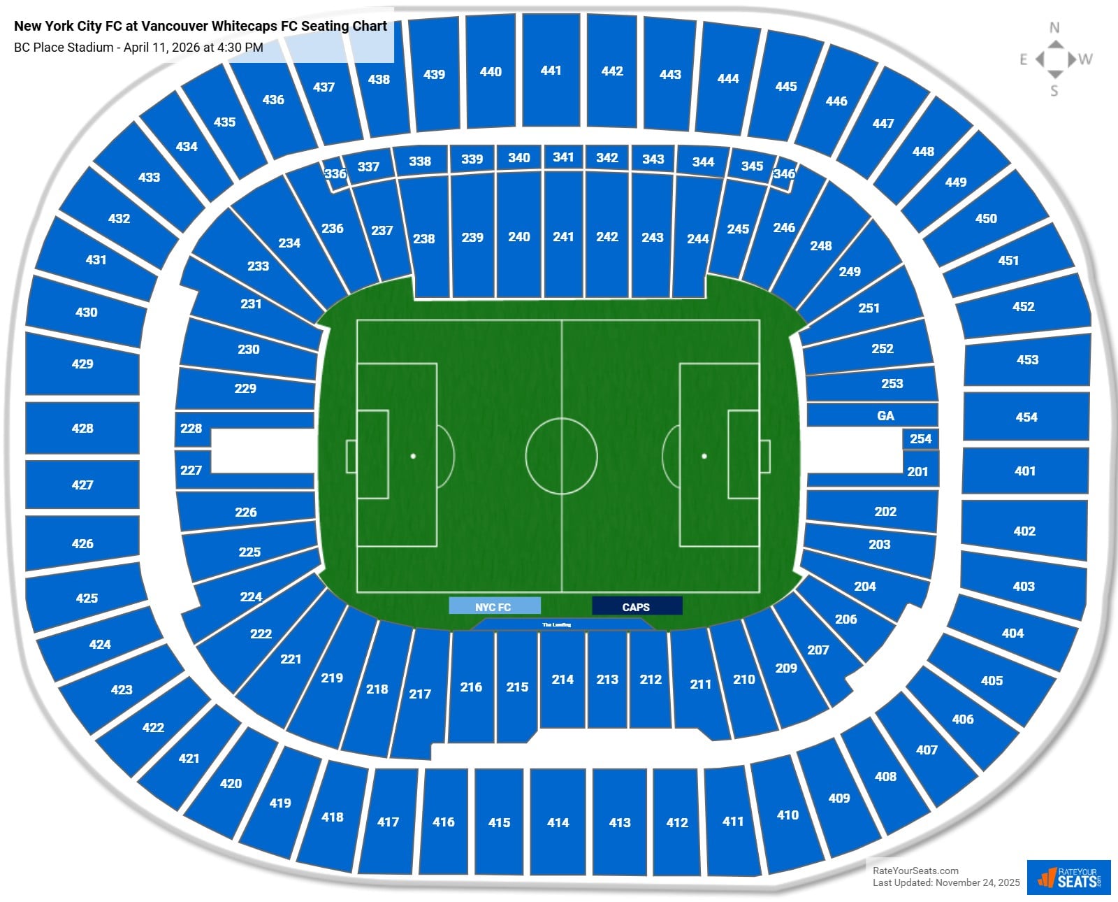 New York City FC at Vancouver Whitecaps FC seating chart BC Place Stadium